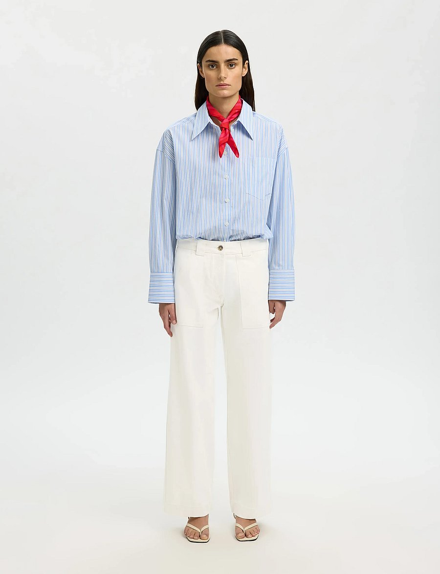 Selected - SLFWIDE HOTEL AMOUR MW PANT - bukser med brede ben - egret - 3
