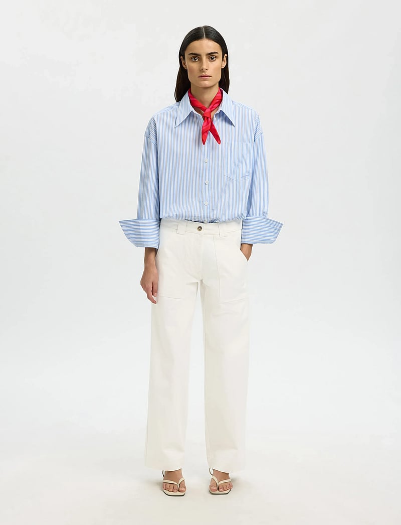 Selected - SLFWIDE HOTEL AMOUR MW PANT - bukser med brede ben - egret - 5