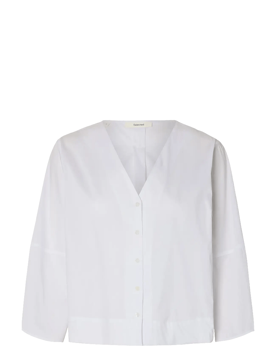 Selected - SLFBEA 3/4 V NECK SHIRT B - langärmlige hemden - bright white - 1
