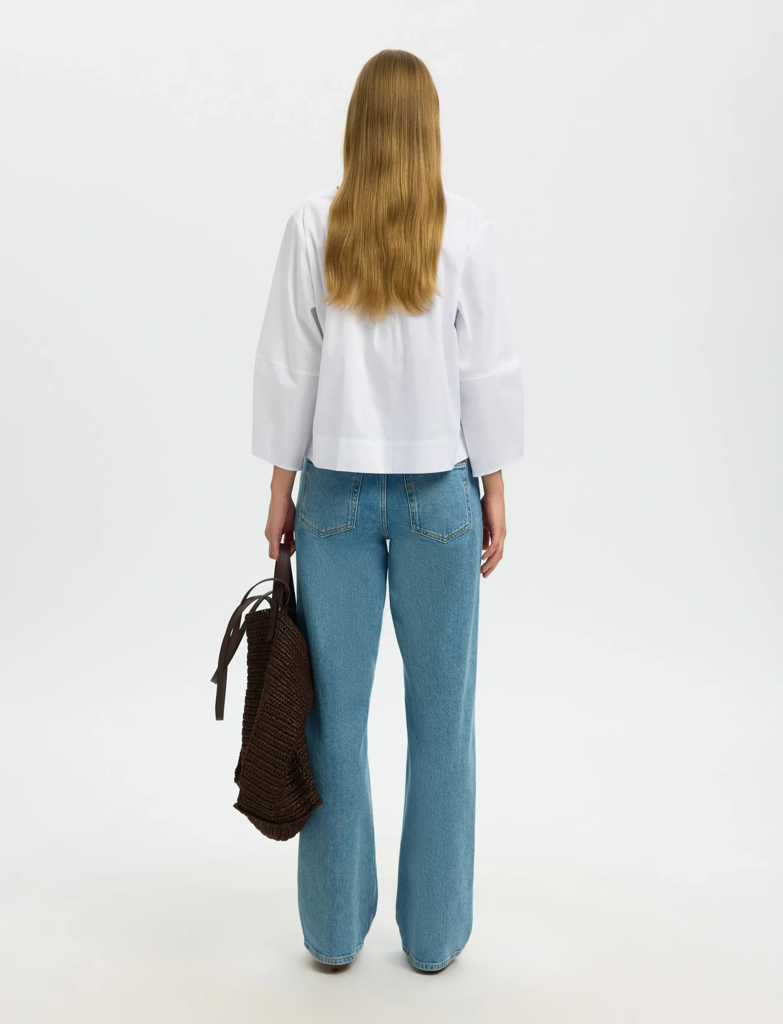 Selected - SLFBEA 3/4 V NECK SHIRT B - pikkade varrukatega särgid - bright white - 2