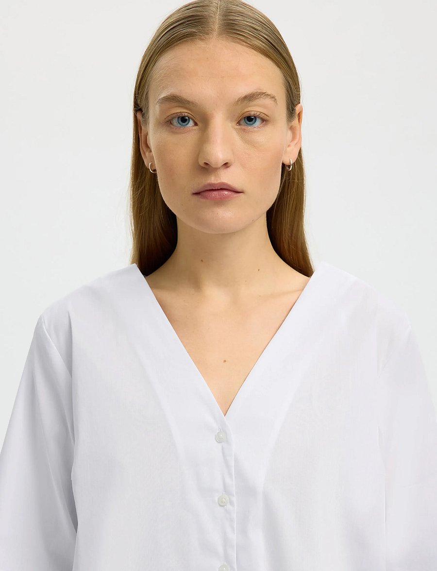 Selected - SLFBEA 3/4 V NECK SHIRT B - langärmlige hemden - bright white - 4