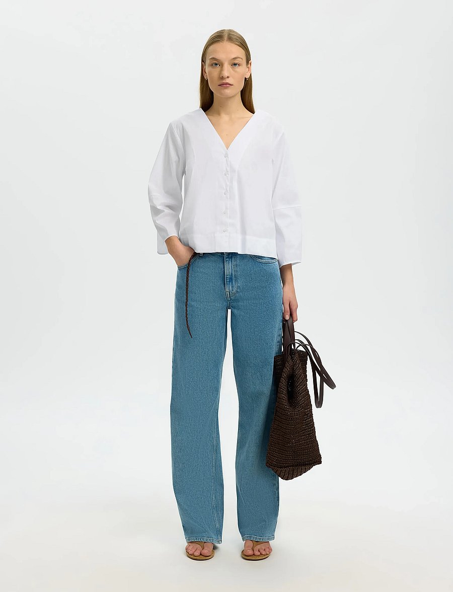 Selected - SLFBEA 3/4 V NECK SHIRT B - langärmlige hemden - bright white - 5