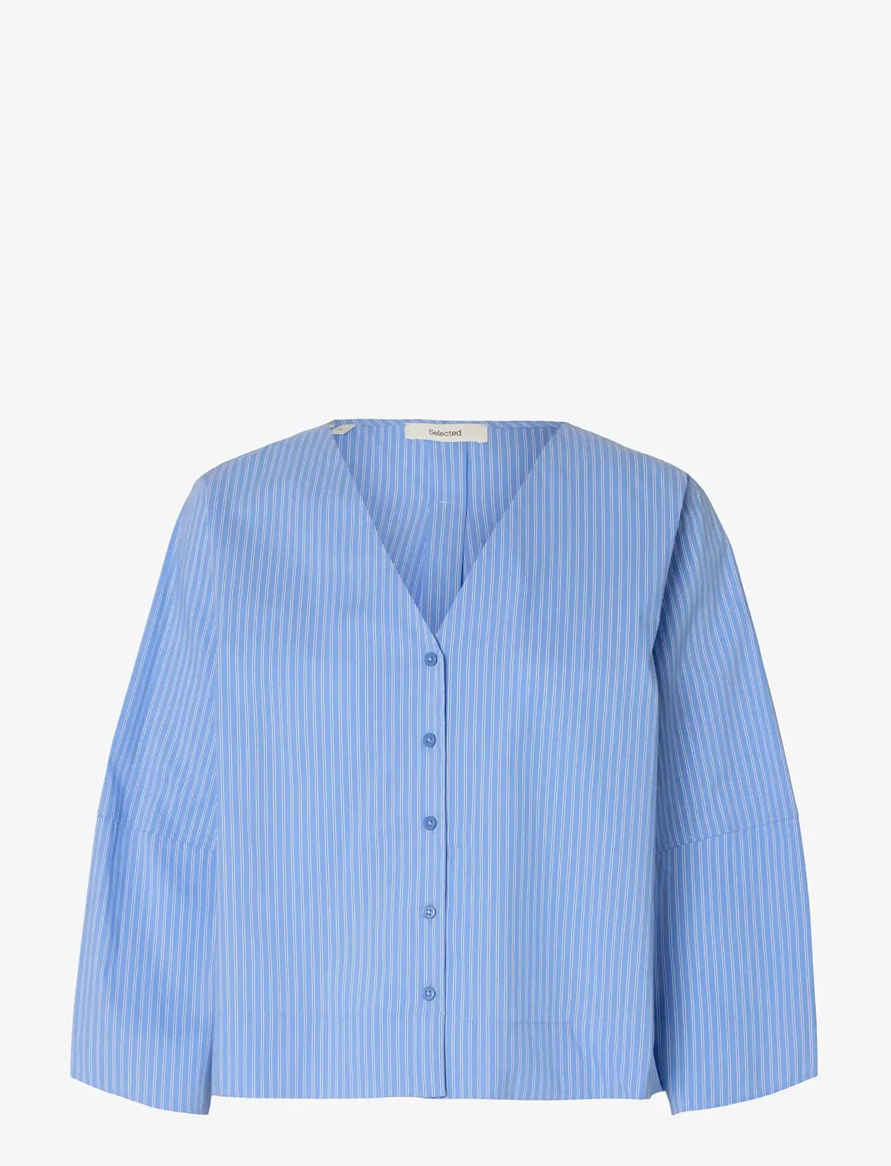 Selected - SLFBEA 3/4 V NECK SHIRT B - langærmede skjorter - dusty blue - 1
