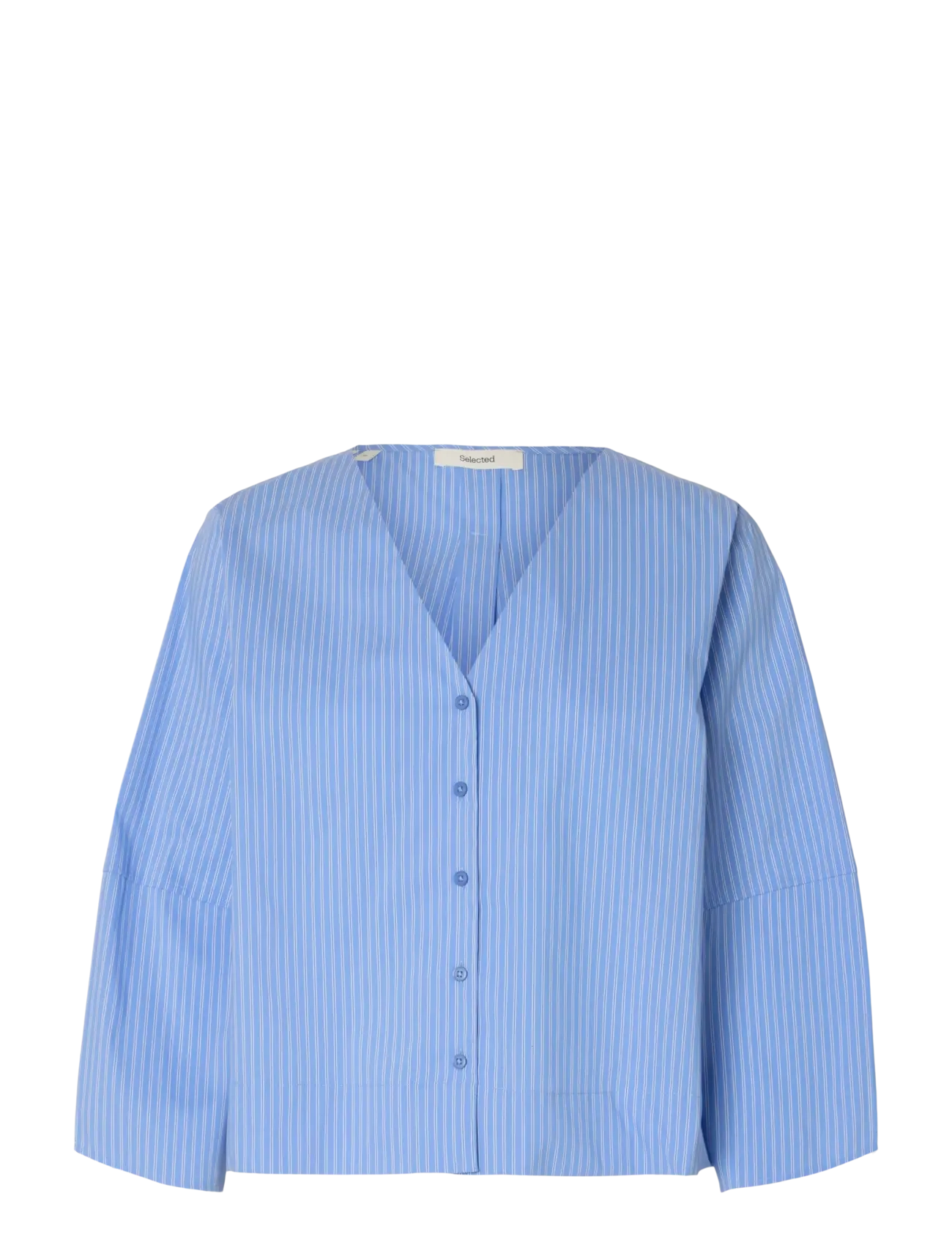 Selected SLFBEA 3/4 V NECK SHIRT B - Tøj - DUSTY BLUE / blue