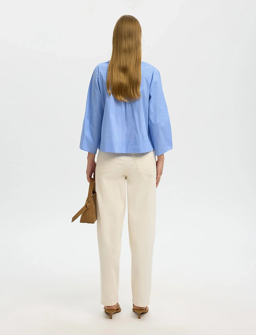 Selected - SLFBEA 3/4 V NECK SHIRT B - langærmede skjorter - dusty blue - 2