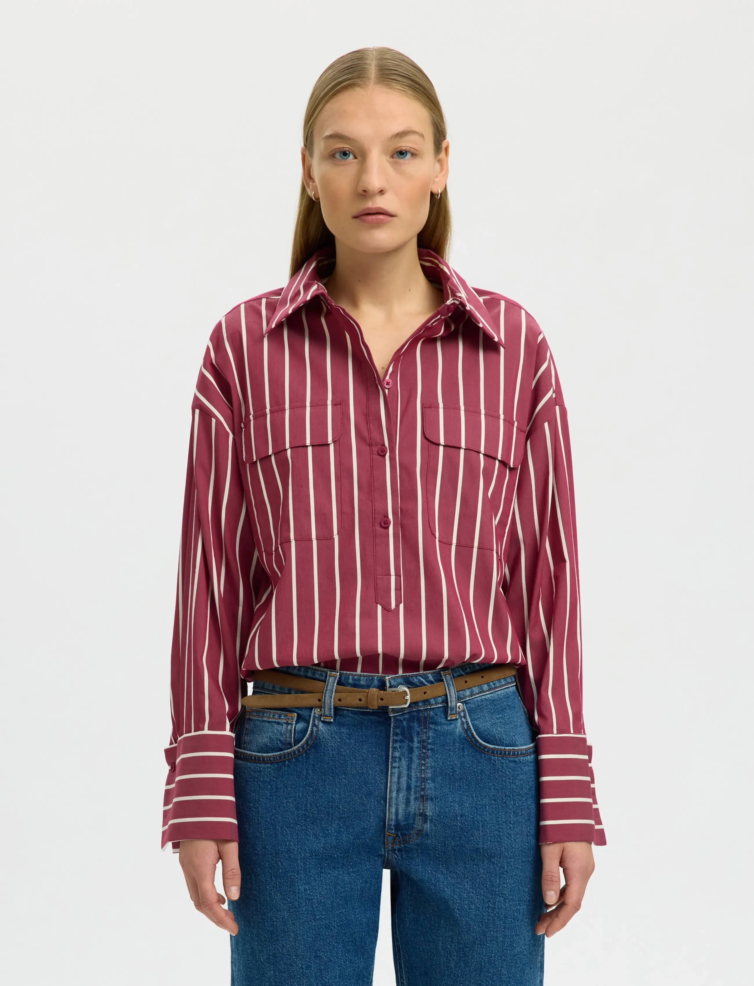 Selected SLFBEA OVERSIZE LS SHIRT B - Bluser & Skjorter - ANEMONE / burgundy