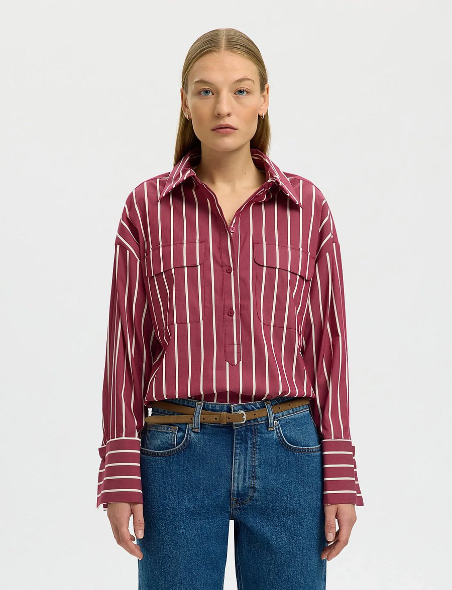 Selected - SLFBEA OVERSIZE LS SHIRT B - overshirts - anemone - 0