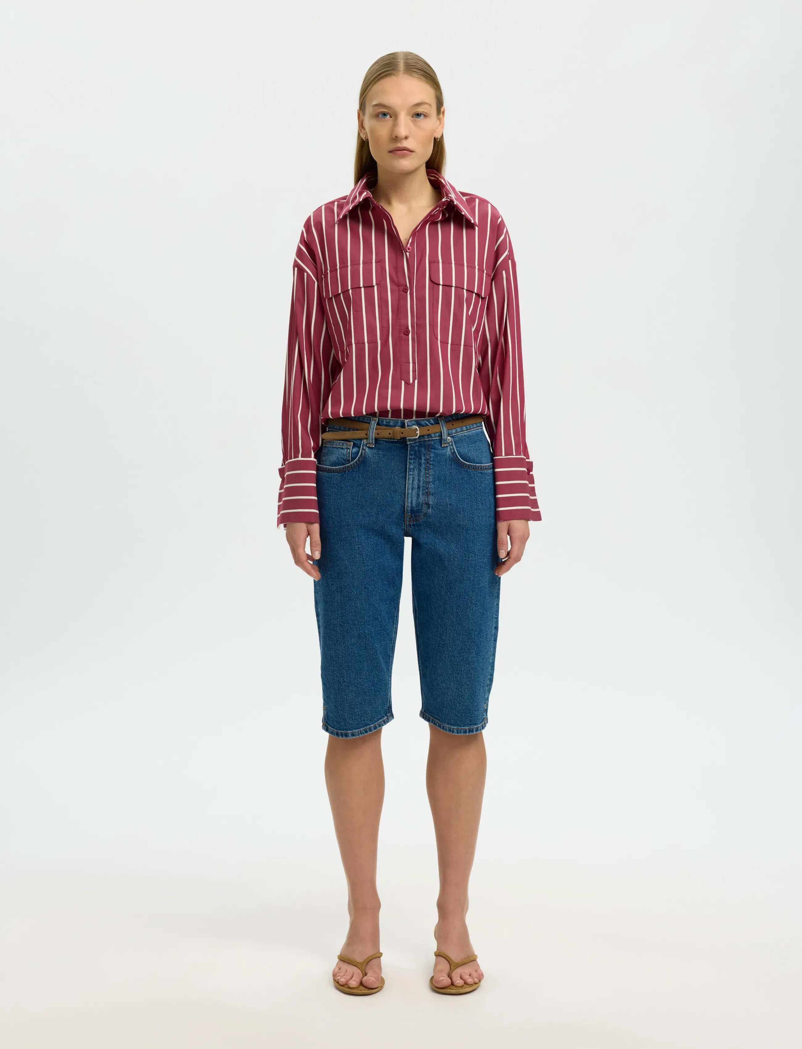 Selected - SLFBEA OVERSIZE LS SHIRT B - overshirts - anemone - 3