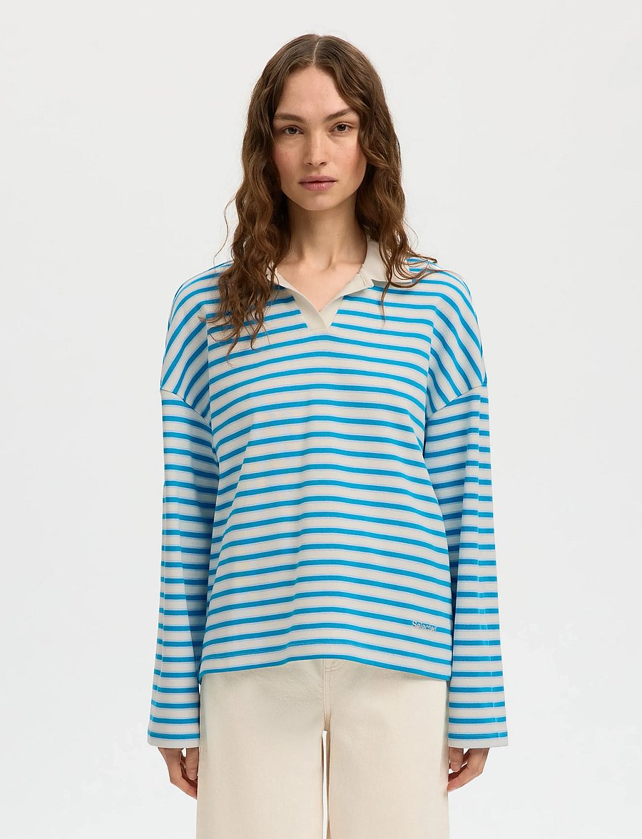 Selected - SLFMILLY LS POLO - poloshirts - malibu blue - 0
