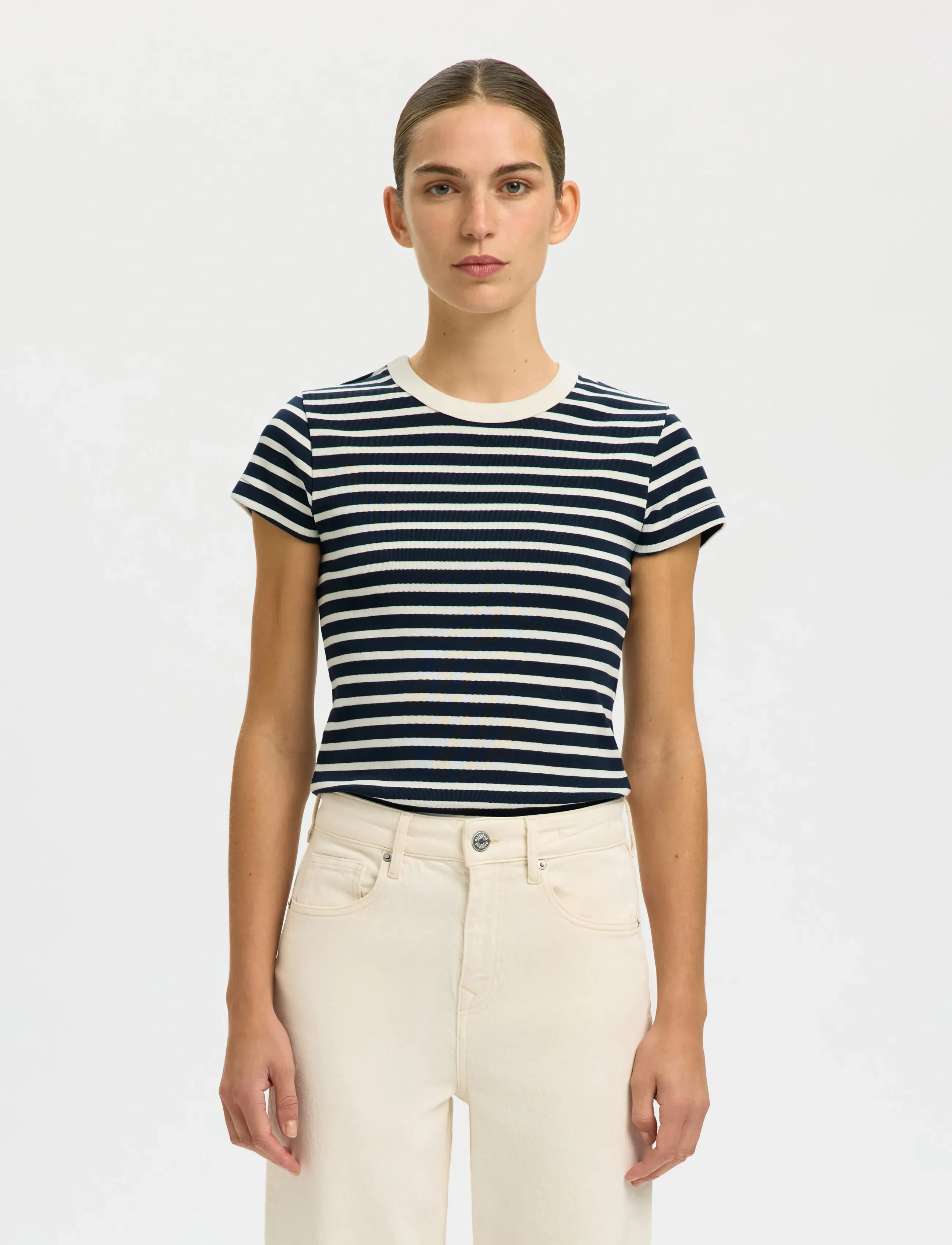 Selected Slfmilly Ss Tee, Kvinder, Ringer T-shirt, Navy, Str: S