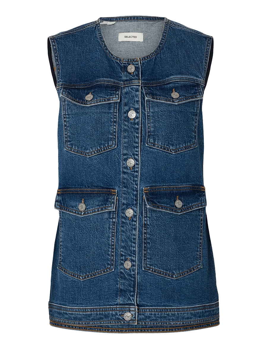 Selected - SLFEVA DENIM VEST - denim vests - medium blue denim - 0