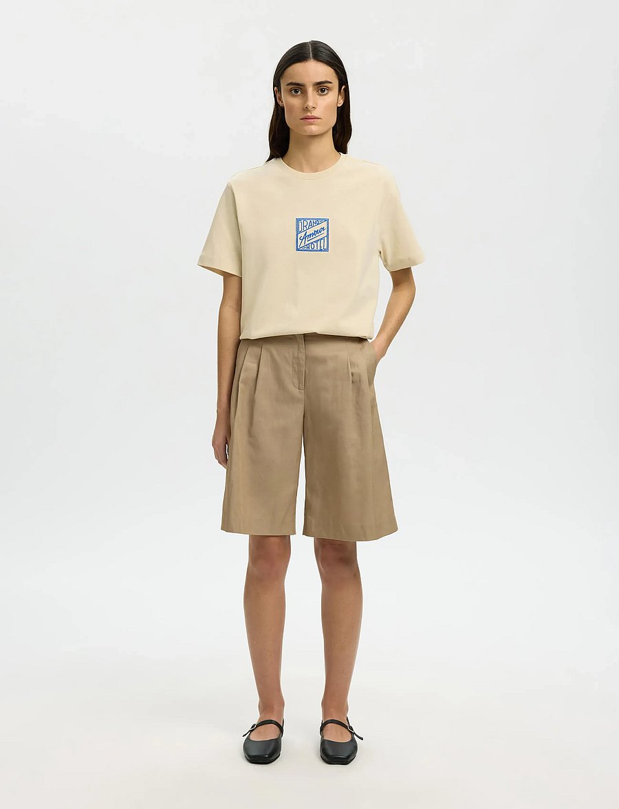 Selected - SLFRELAXED BROOK SS HOTEL AMOUR TEE - t-särgid - angora - 4