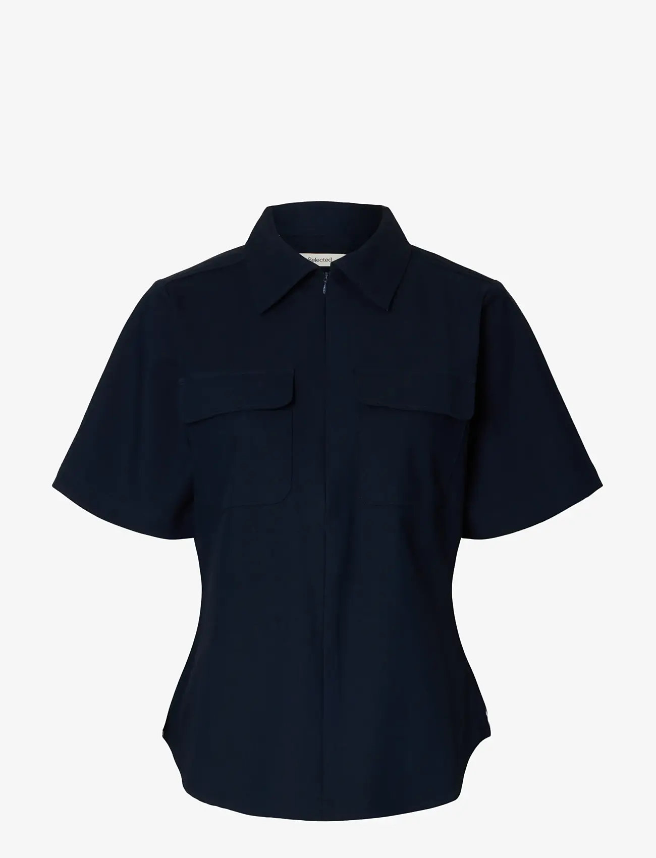 Selected - SLFTORA SLIM SS ZIP SHIRT B - kortærmede skjorter - dark sapphire - 1