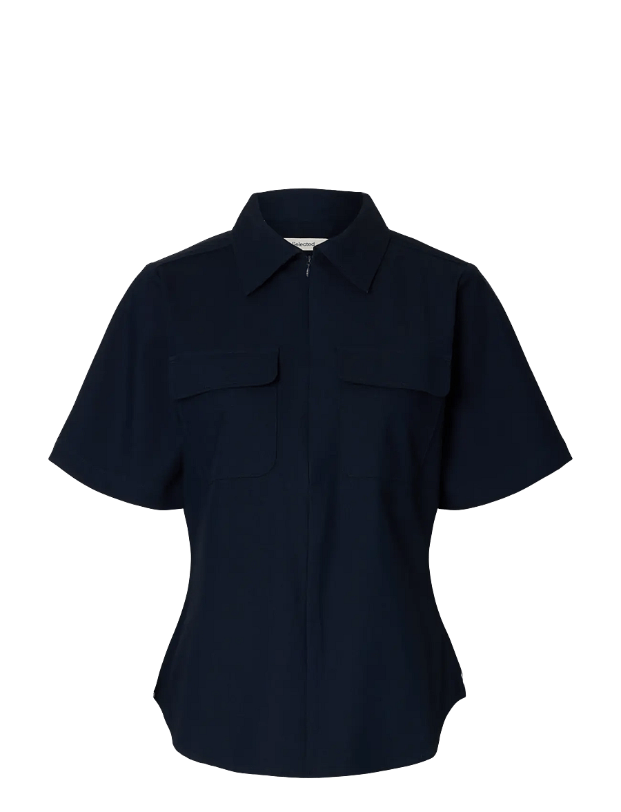 Selected - SLFTORA SLIM SS ZIP SHIRT B - kortærmede skjorter - dark sapphire - 1