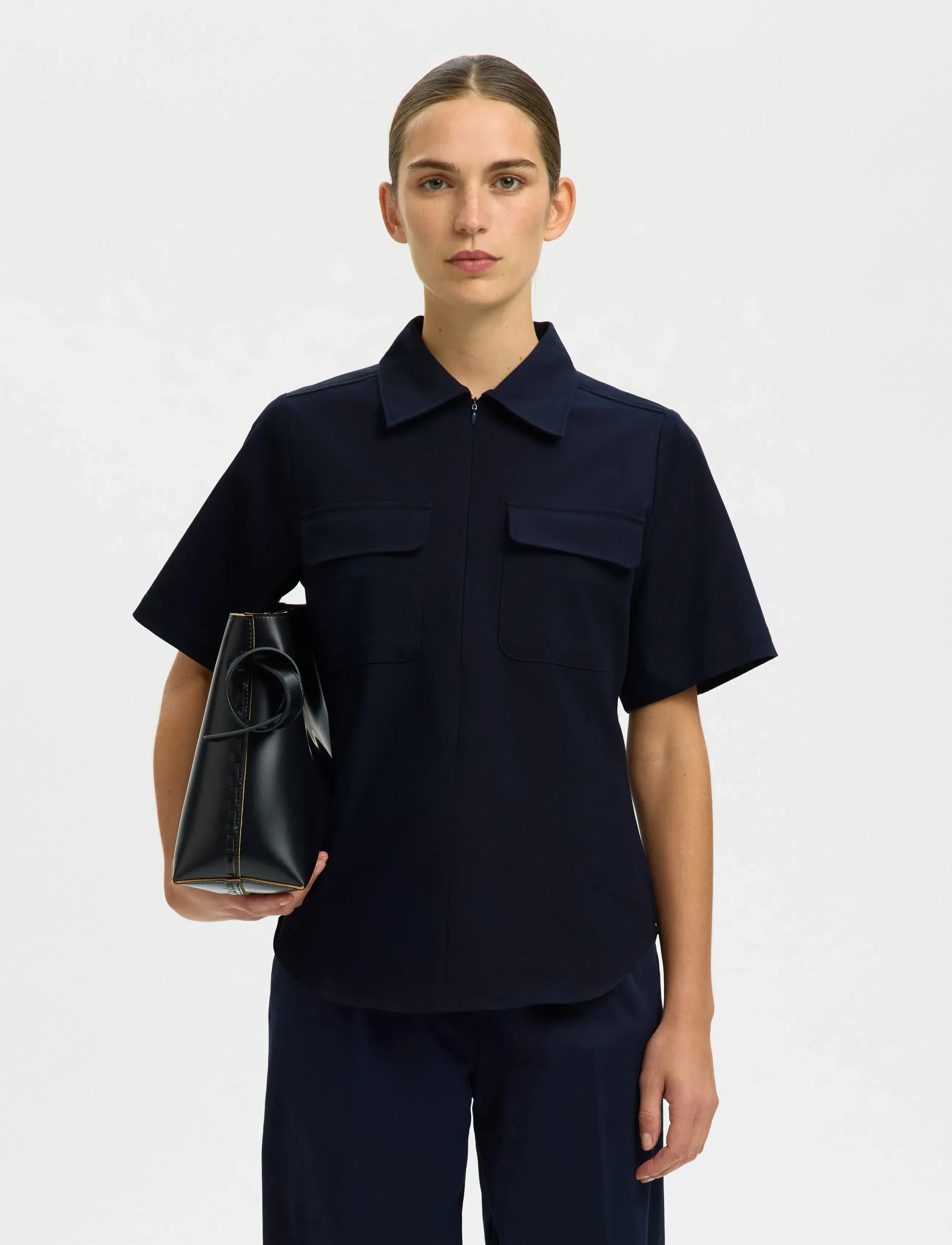 Selected SLFTORA SLIM SS ZIP SHIRT B - Skjorter - DARK SAPPHIRE / navy