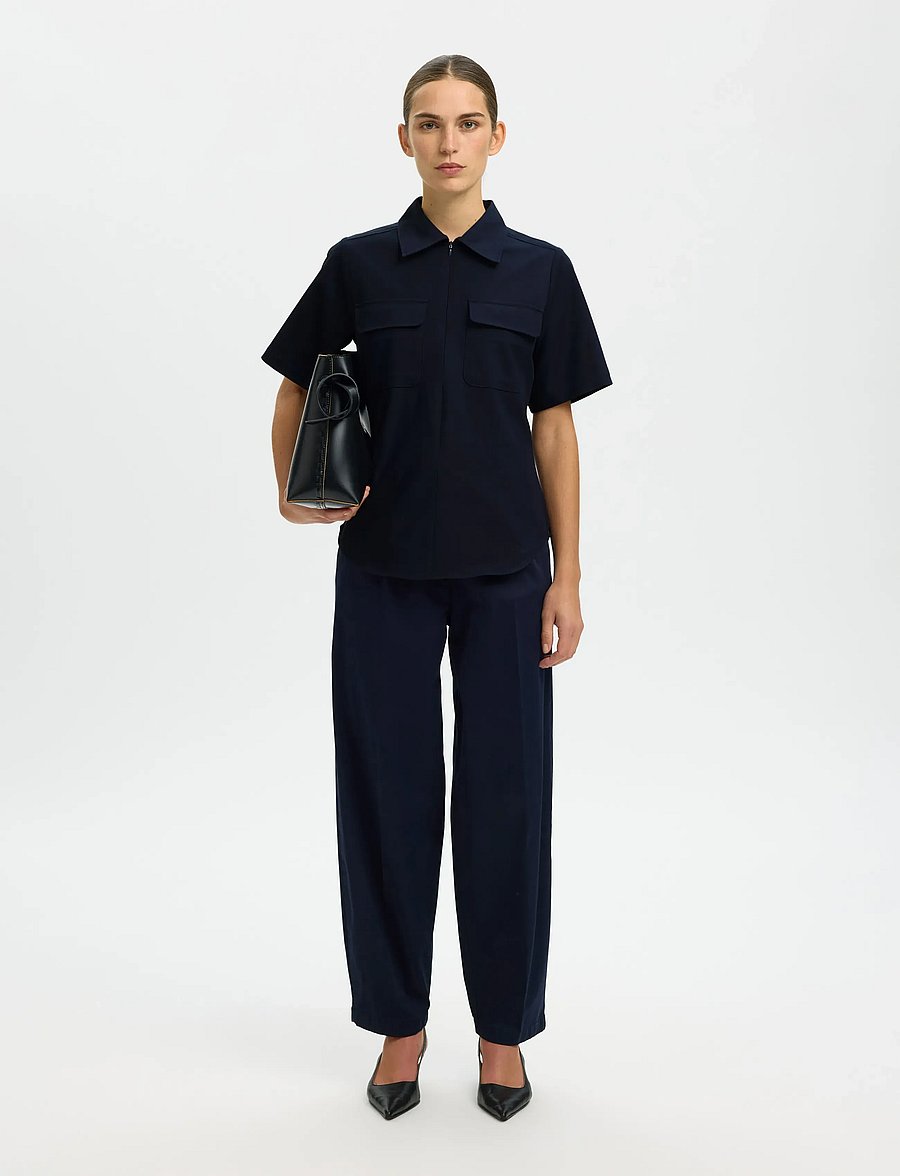 Selected - SLFTORA SLIM SS ZIP SHIRT B - kortærmede skjorter - dark sapphire - 3