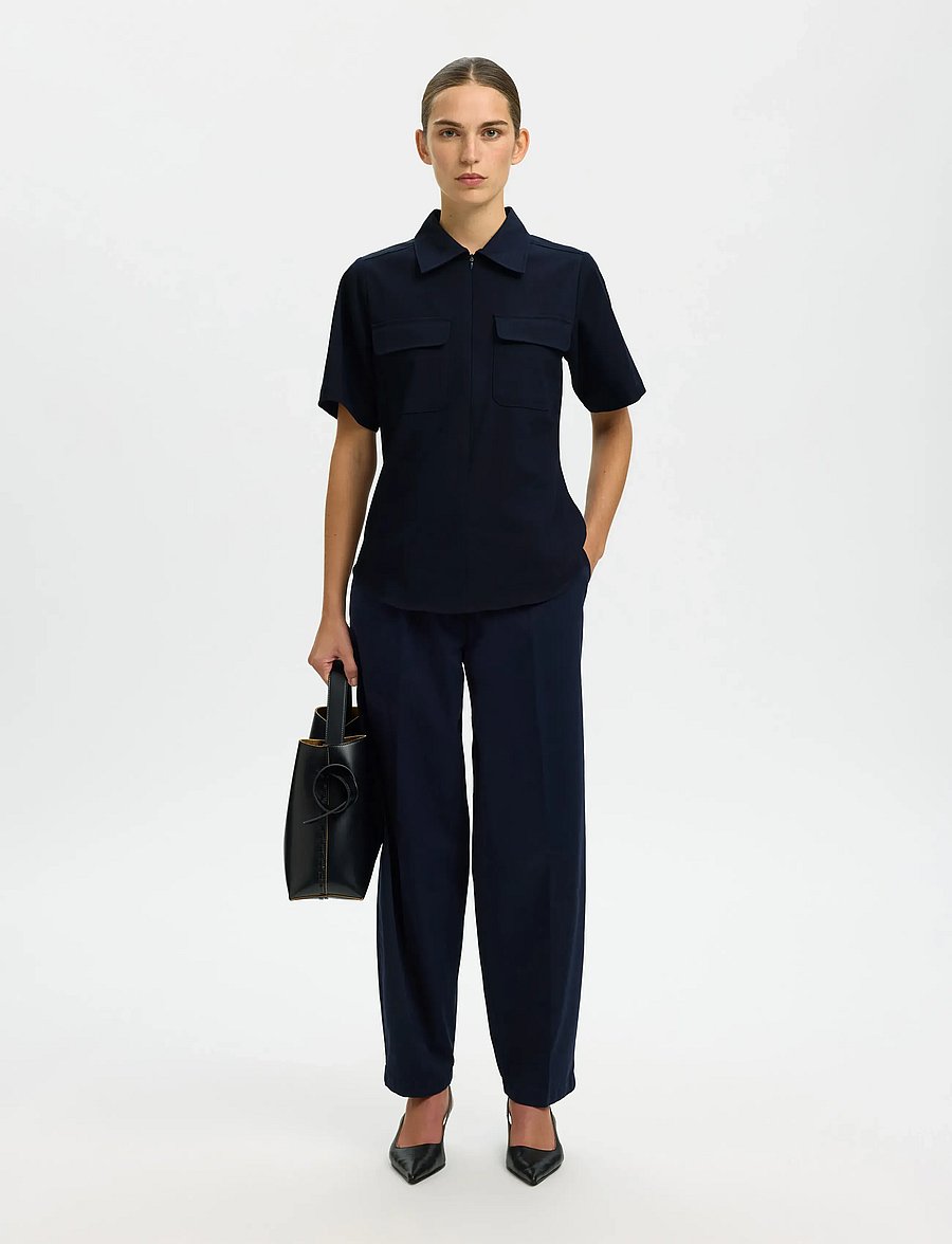 Selected - SLFTORA SLIM SS ZIP SHIRT B - kortærmede skjorter - dark sapphire - 5