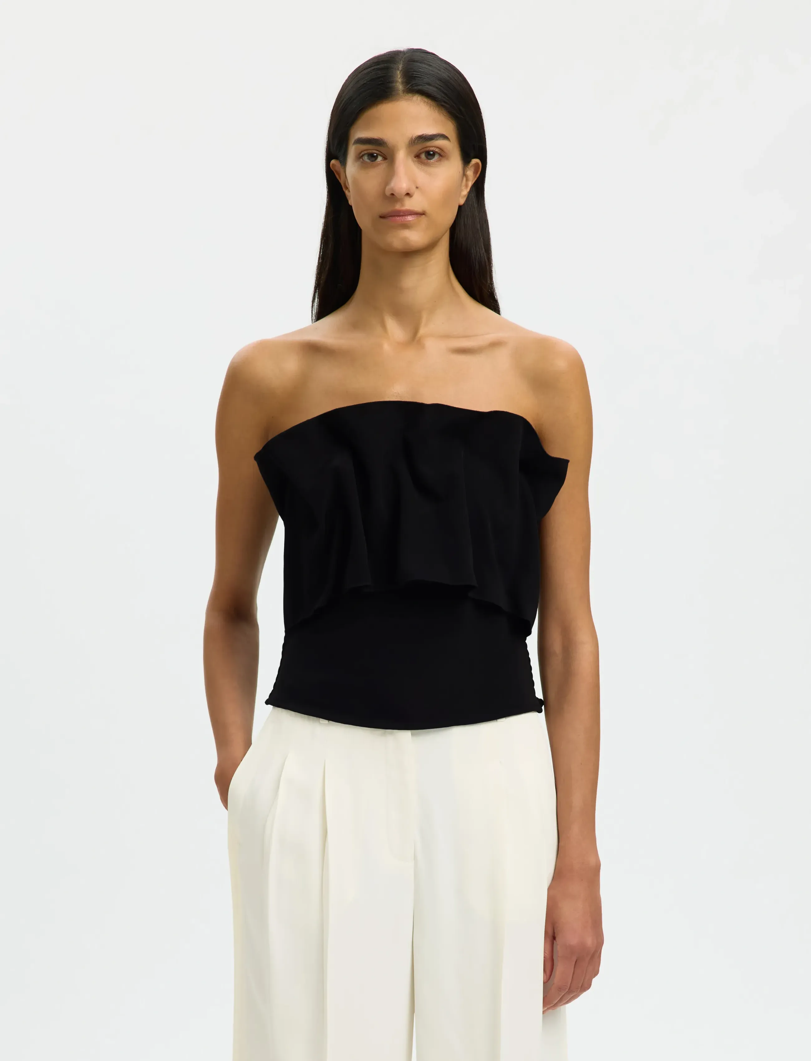 Selected SLFVINELLE PLEATED BANDEAU TOP  B - T-skjorter & Topper - BLACK / black