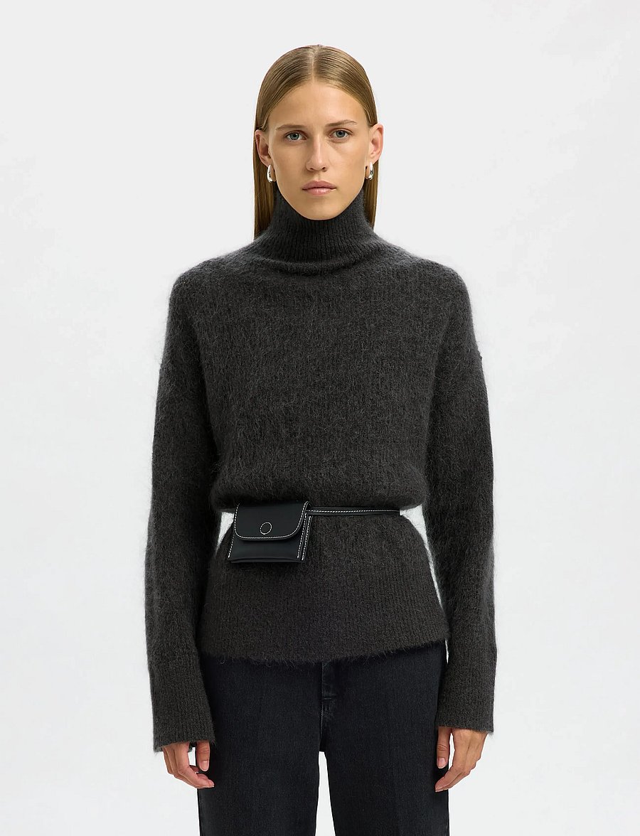 Selected - SLFMIRA MOHAIR LS KNIT HIGH-NECK - pullover - asphalt - 0