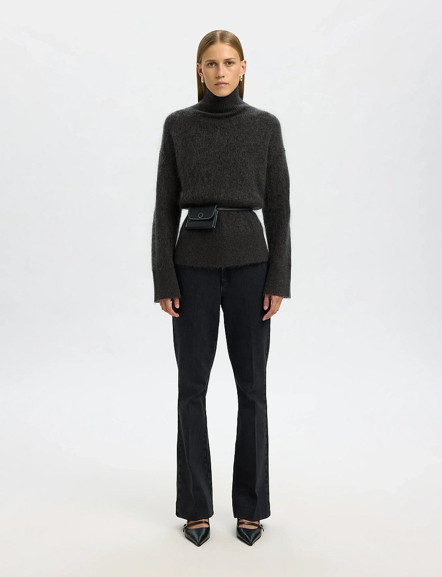 Selected - SLFMIRA MOHAIR LS KNIT HIGH-NECK - pullover - asphalt - 3