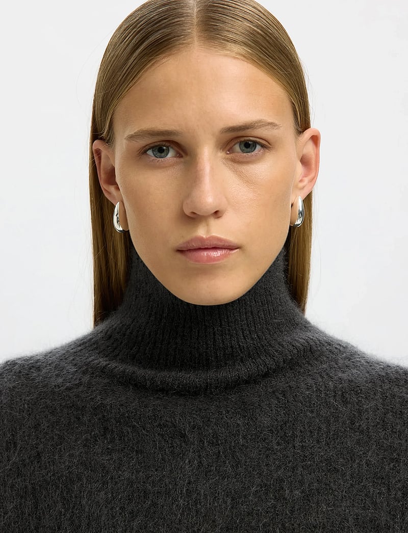 Selected - SLFMIRA MOHAIR LS KNIT HIGH-NECK - stickade tröjor - asphalt - 4