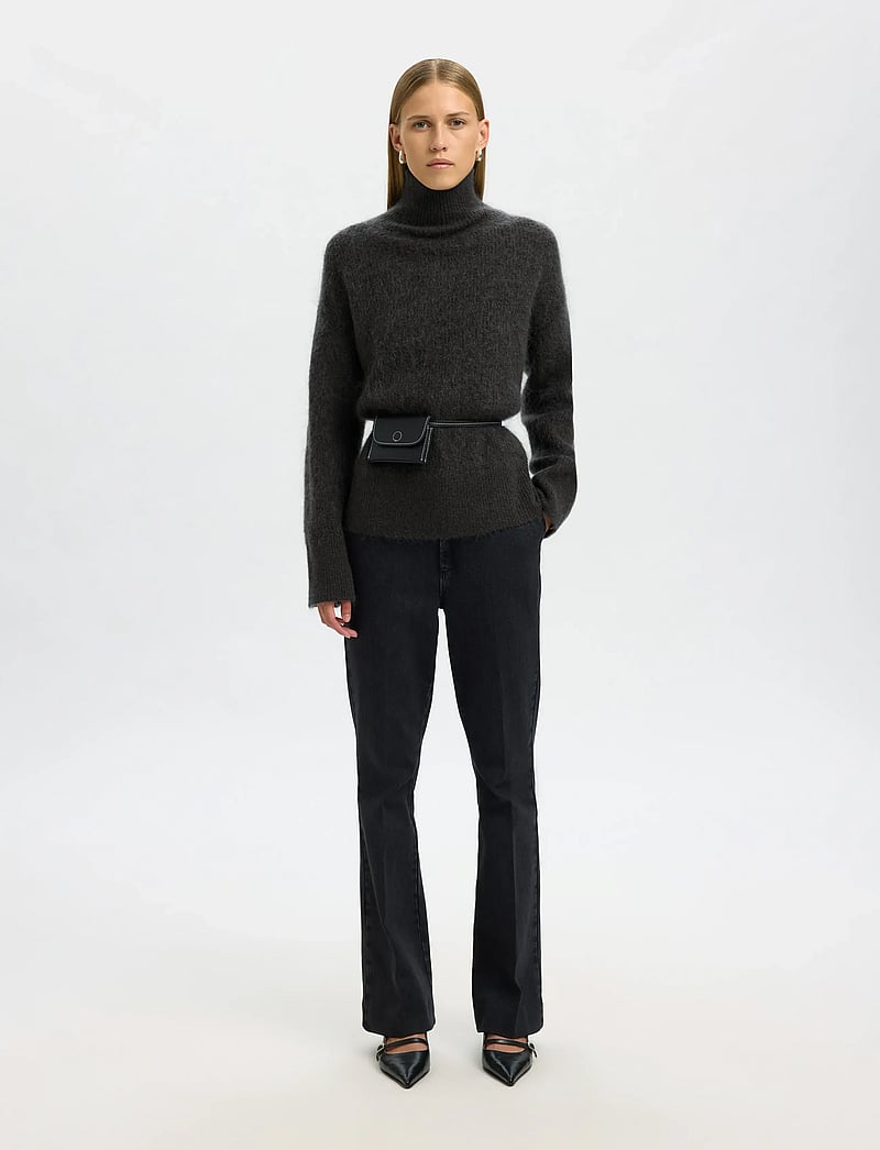 Selected - SLFMIRA MOHAIR LS KNIT HIGH-NECK - stickade tröjor - asphalt - 5