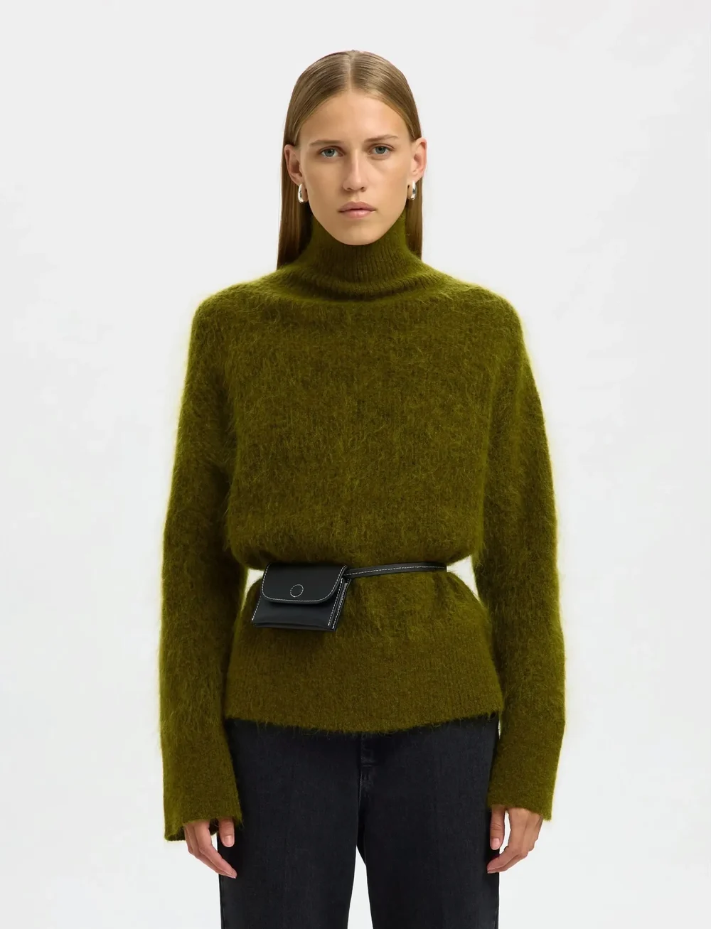 Selected - SLFMIRA MOHAIR LS KNIT HIGH-NECK - pullover - avocado - 1