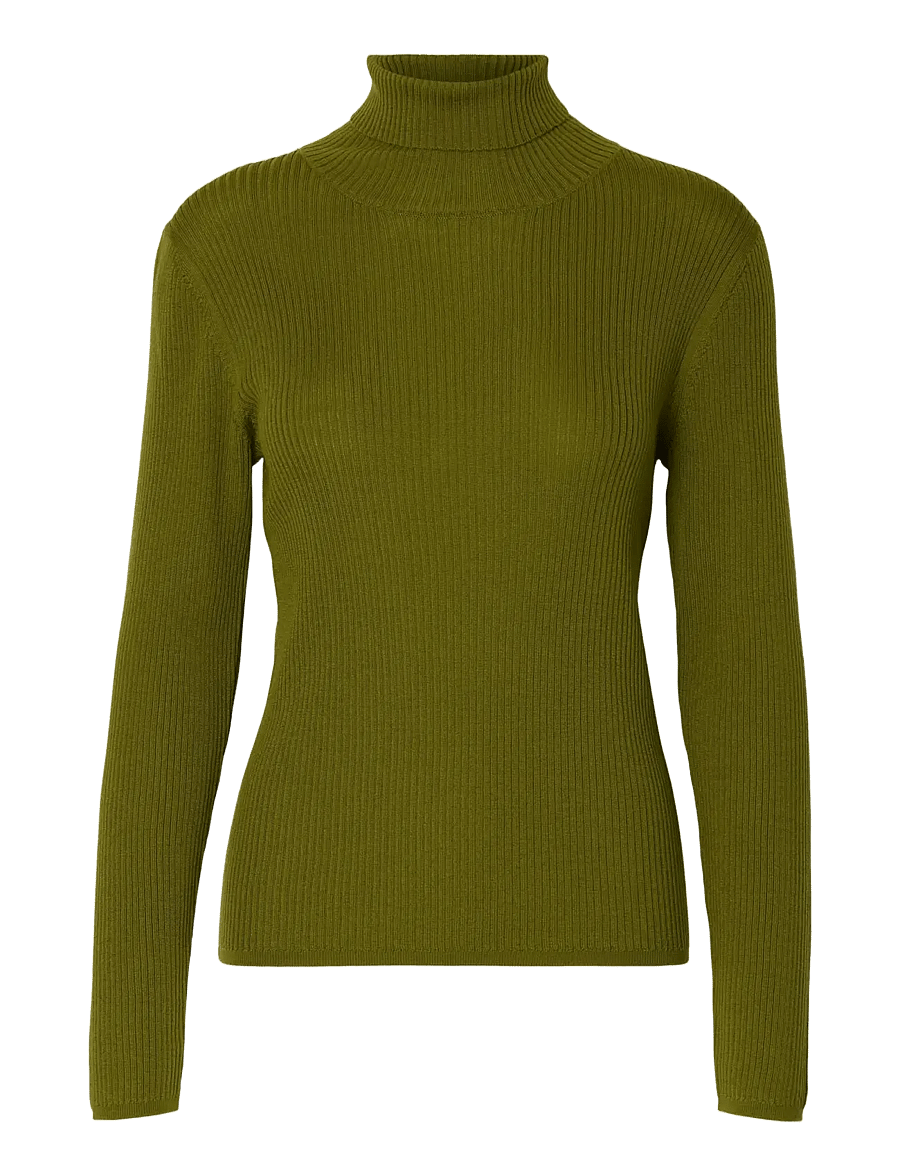 Selected - SLFTHEA LS MERINO WOOL KNIT ROLL NECK - rullekraver - avocado - 1