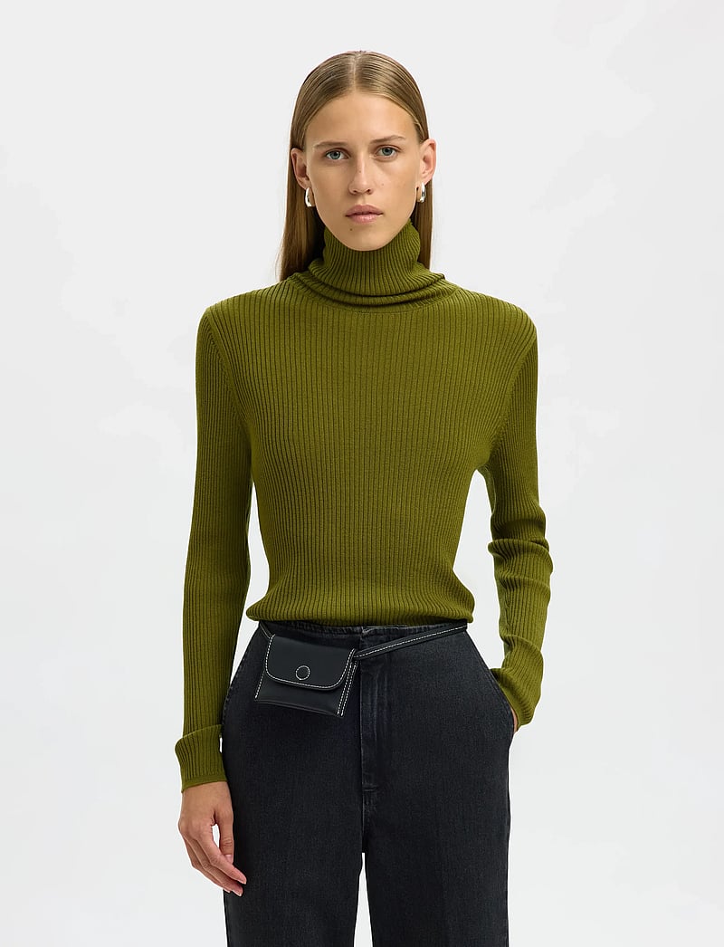 Selected - SLFTHEA LS MERINO WOOL KNIT ROLL NECK - rollkragenpullover - avocado - 0