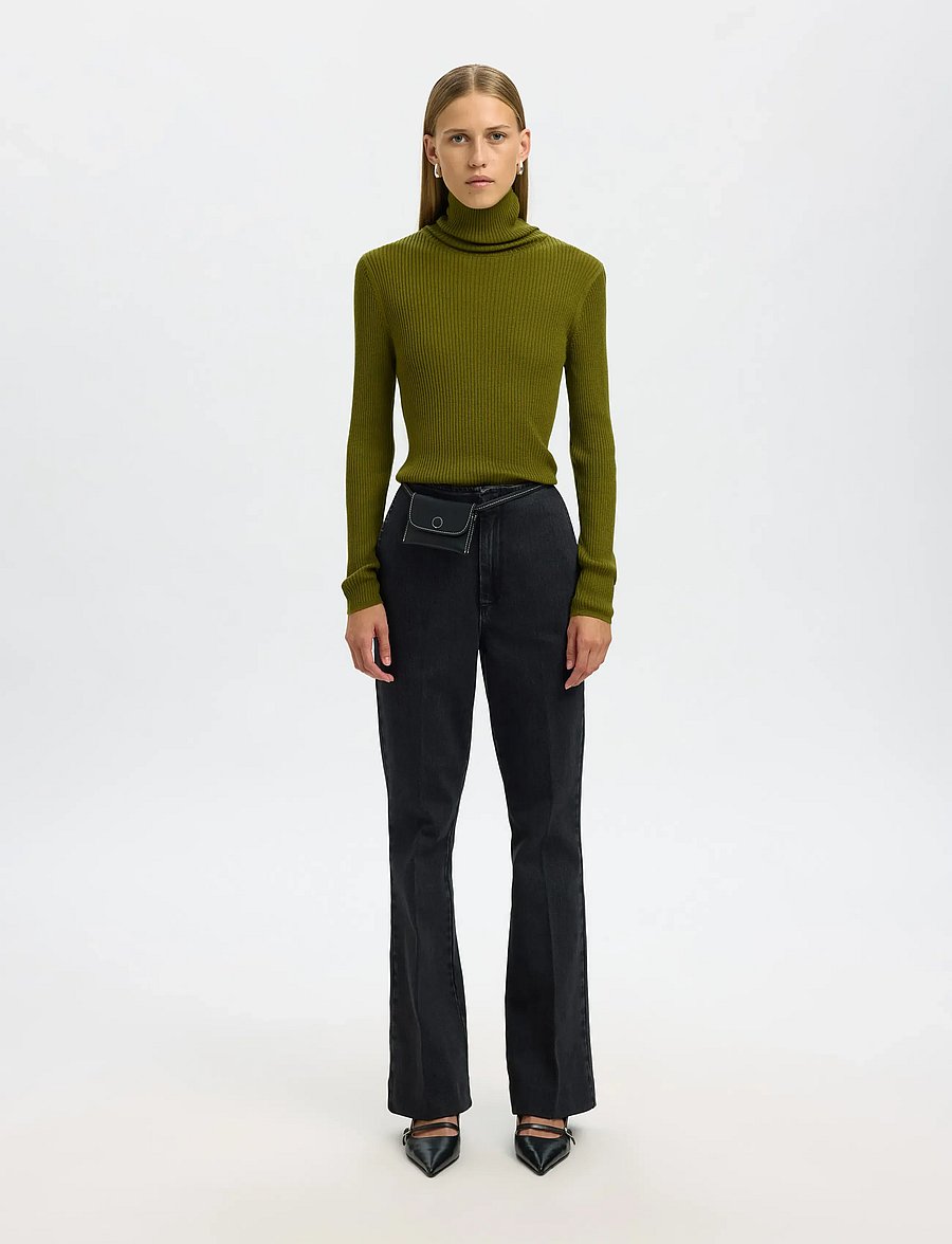 Selected - SLFTHEA LS MERINO WOOL KNIT ROLL NECK - rullekraver - avocado - 3