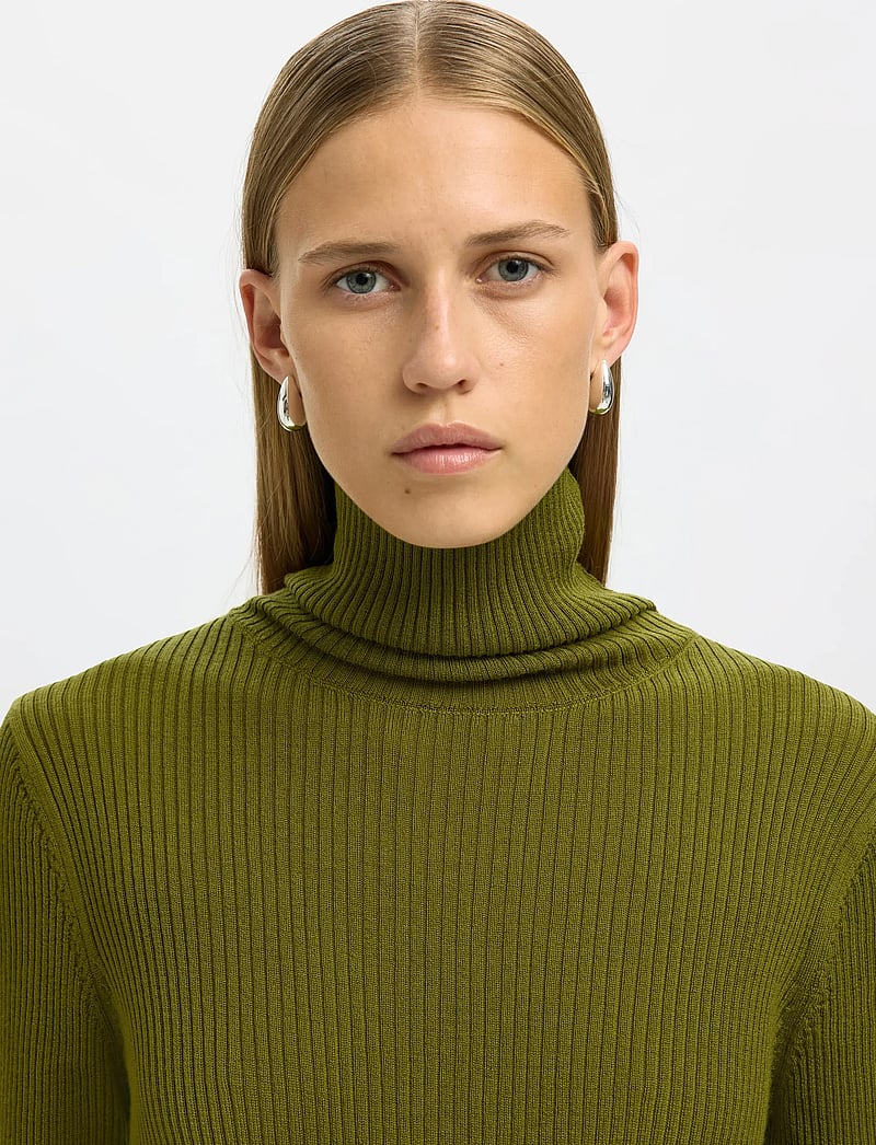 Selected - SLFTHEA LS MERINO WOOL KNIT ROLL NECK - rollkragenpullover - avocado - 4
