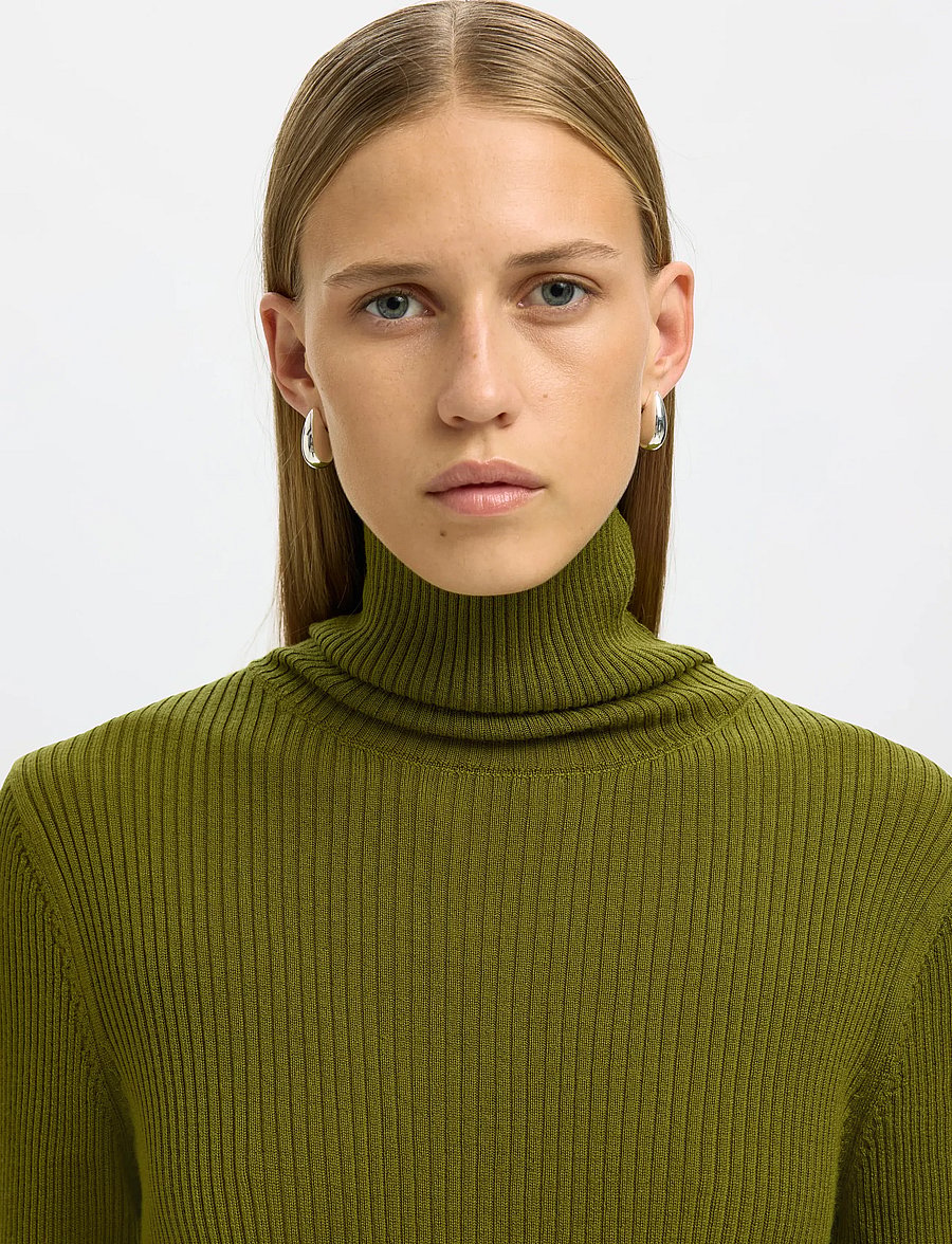 Selected - SLFTHEA LS MERINO WOOL KNIT ROLL NECK - rullekraver - avocado - 4