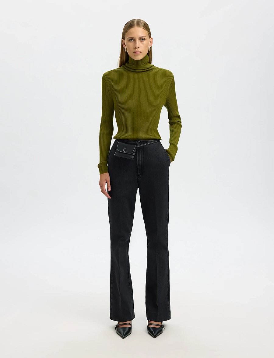 Selected - SLFTHEA LS MERINO WOOL KNIT ROLL NECK - rullekraver - avocado - 5
