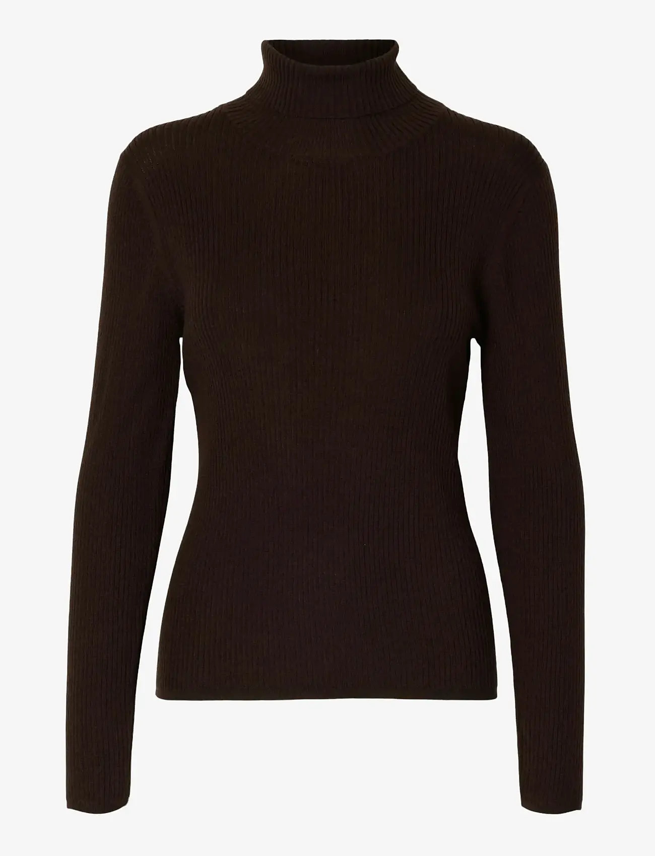 Selected - SLFTHEA LS MERINO WOOL KNIT ROLL NECK - rullekraver - chocolate torte - 1