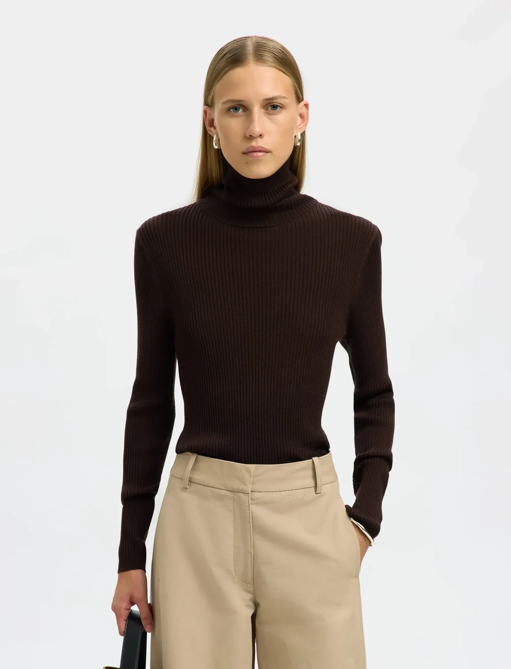 Selected - SLFTHEA LS MERINO WOOL KNIT ROLL NECK - rollkragenpullover - chocolate torte - 0