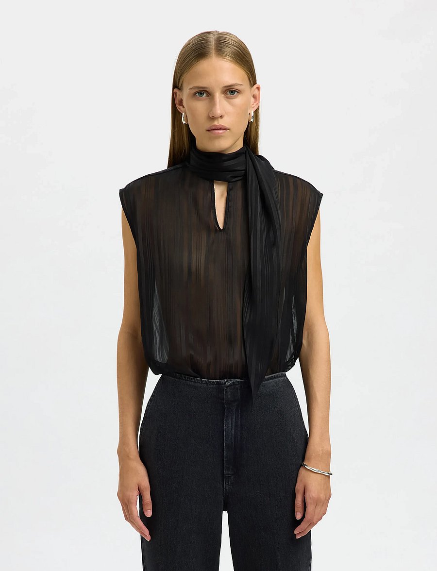 Selected - SLFMARGRETHE SL TIE TOP EX - black - 0