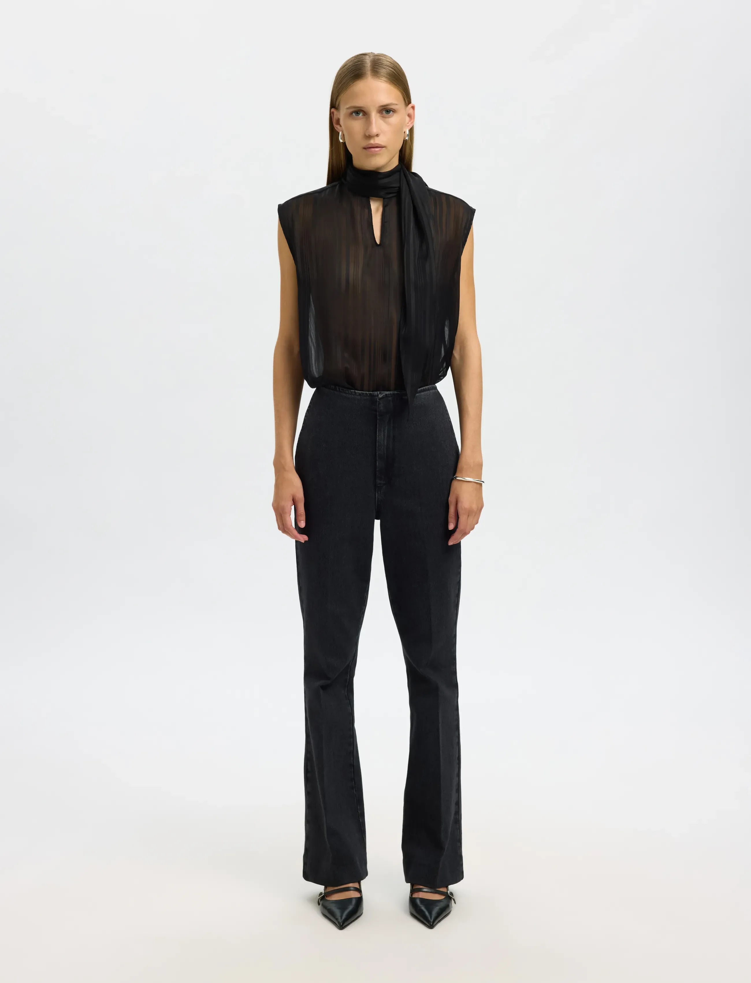 Selected - SLFMARGRETHE SL TIE TOP EX - black - 3