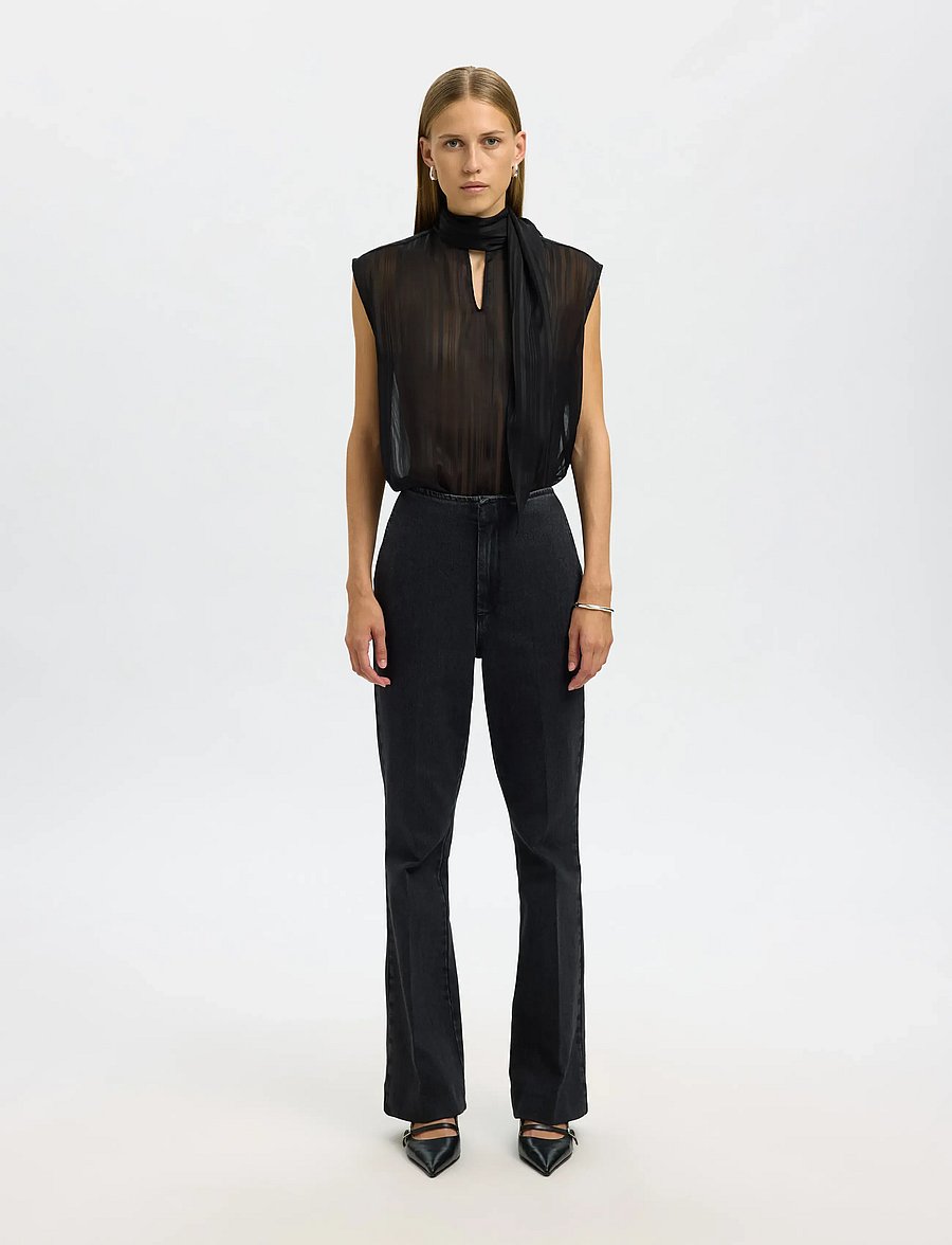 Selected - SLFMARGRETHE SL TIE TOP EX - black - 3