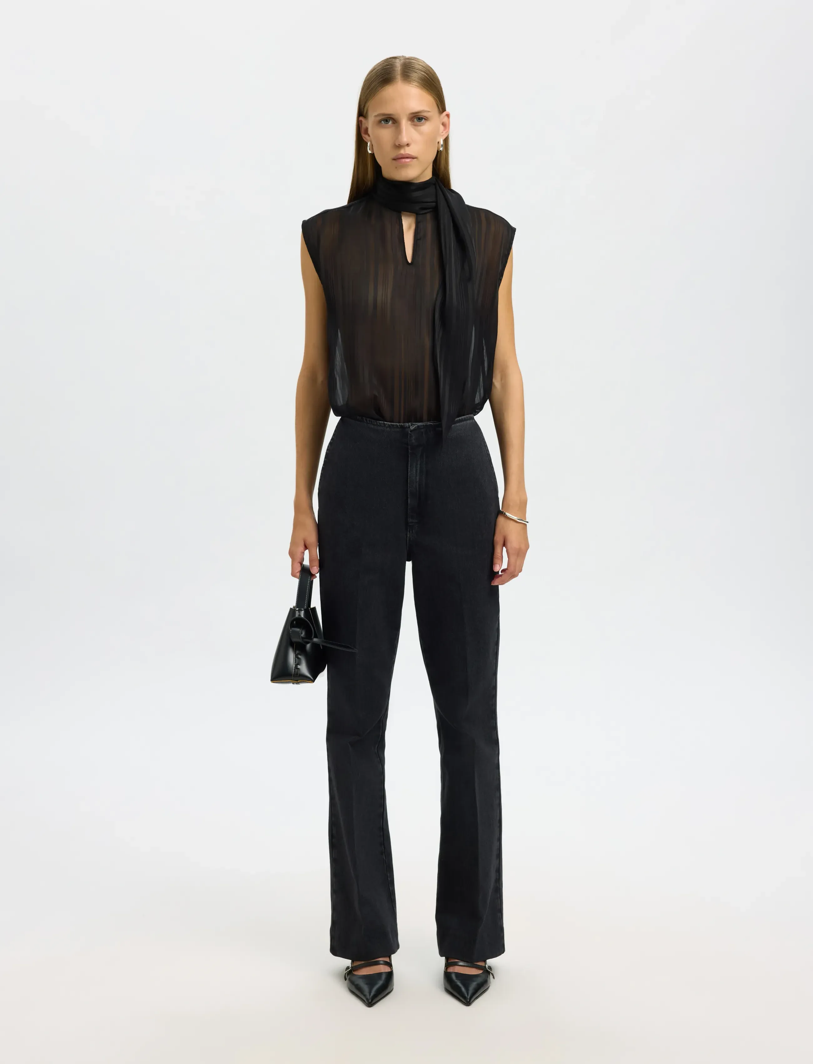 Selected - SLFMARGRETHE SL TIE TOP EX - black - 5