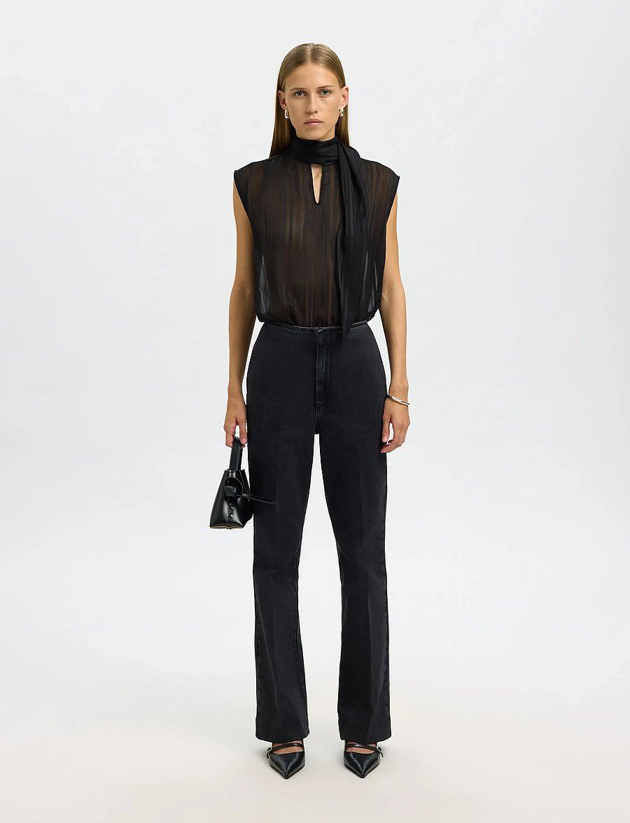 Selected - SLFMARGRETHE SL TIE TOP EX - black - 5