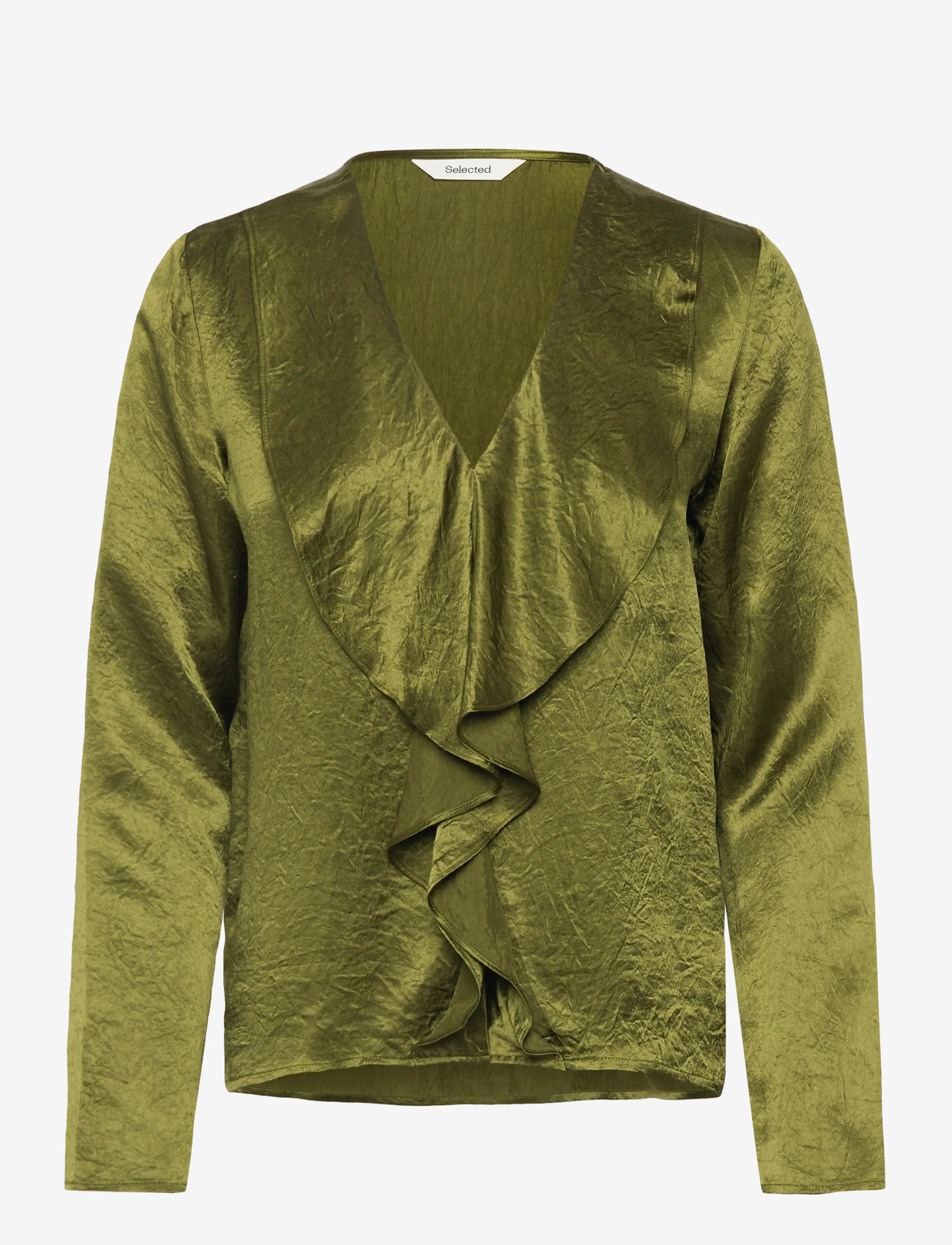 Selected - SLFSELENE LS V-NECK TOP EX - langærmede bluser - avocado - 0