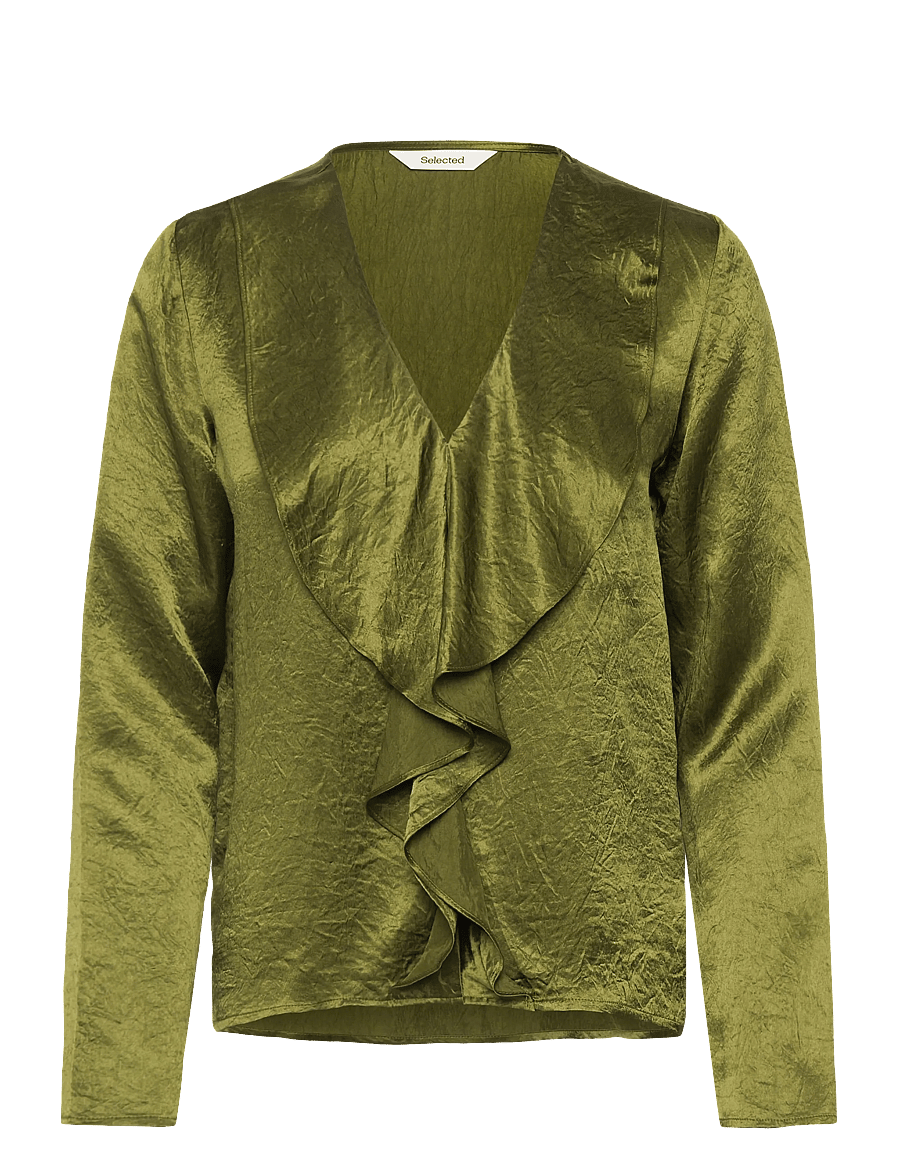 Selected - SLFSELENE LS V-NECK TOP EX - langærmede bluser - avocado - 0