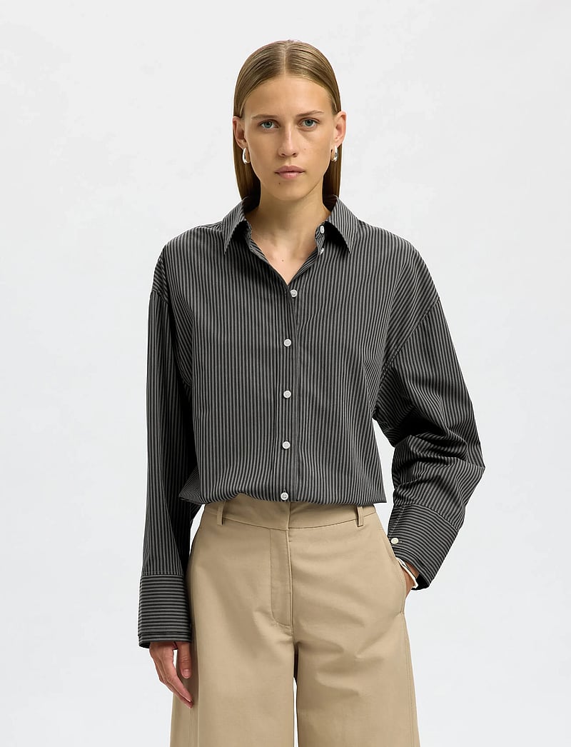 Selected - SLFDAN LS OVERSIZED SHIRT EX - long-sleeved shirts - chocolate torte - 0