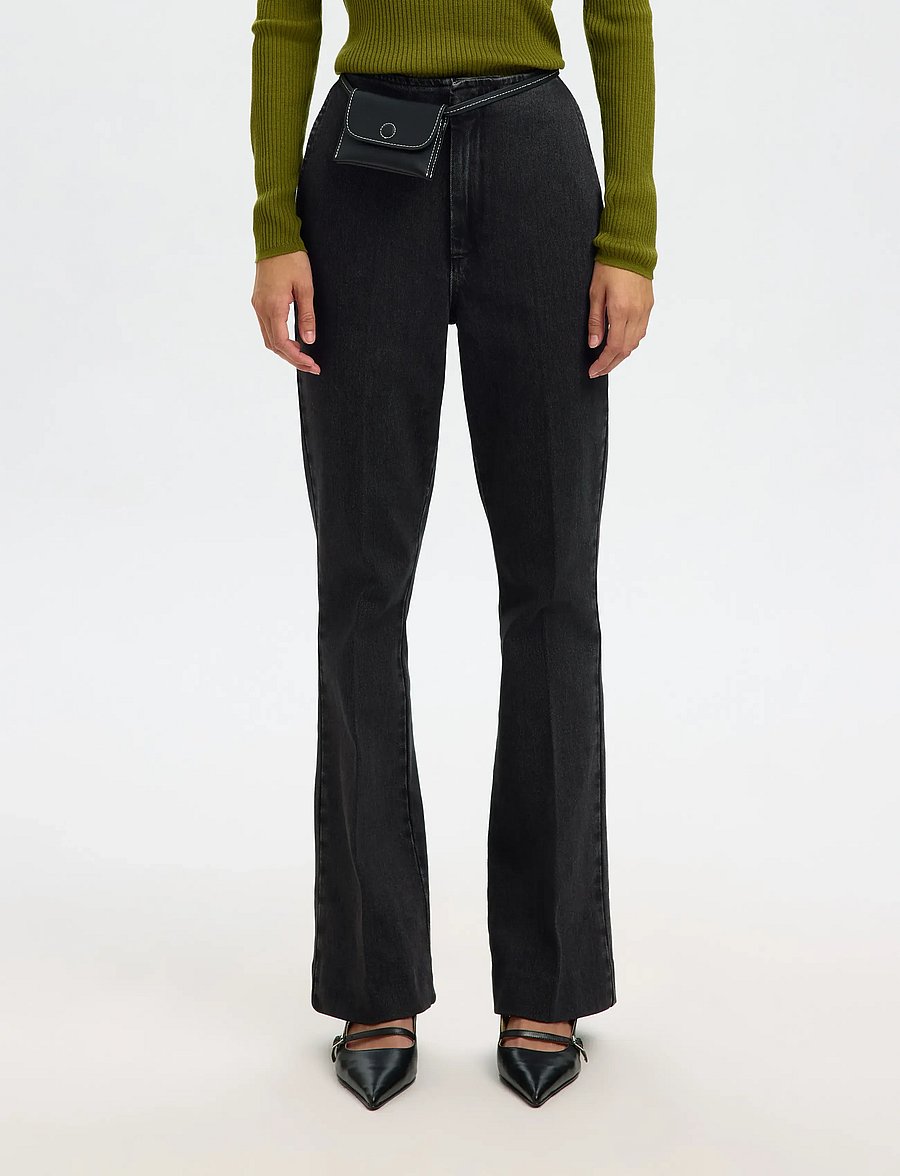 Selected - SLFJULIE-KORI HW FLARED JEANS EX - schlaghosen - black denim - 0