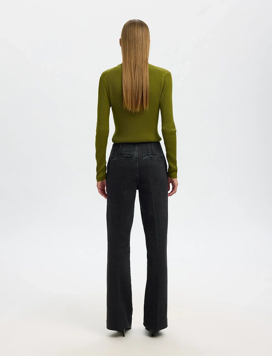 Selected - SLFJULIE-KORI HW FLARED JEANS EX - schlaghosen - black denim - 2