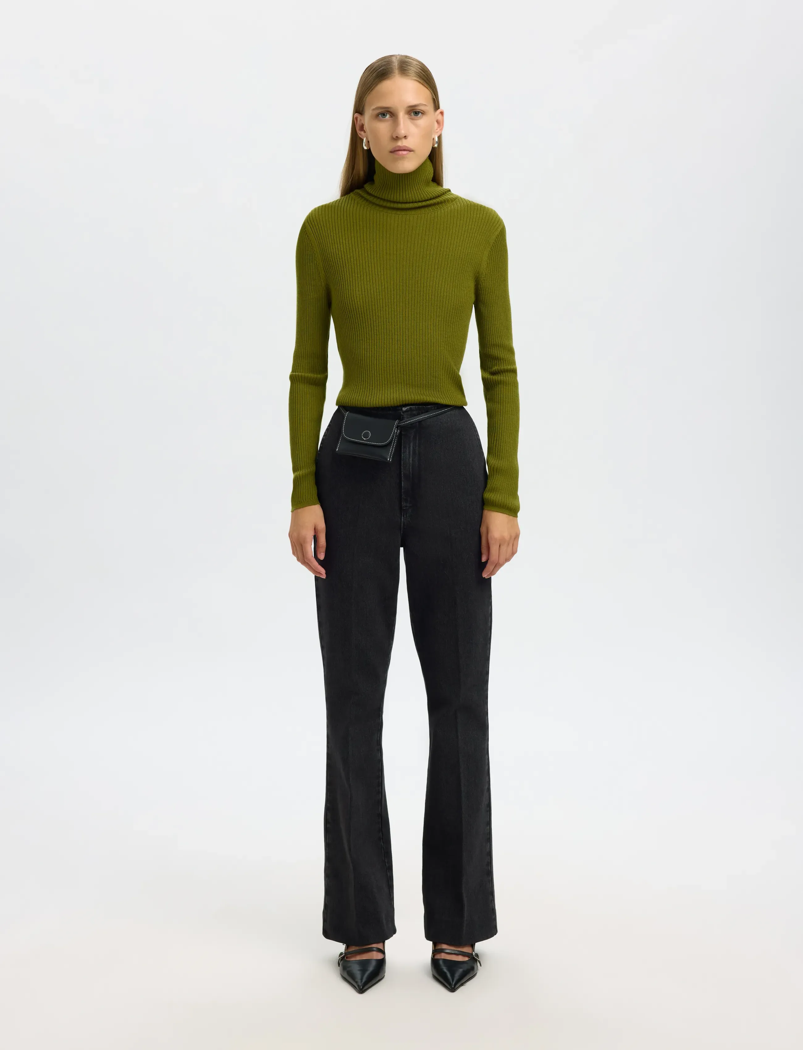 Selected - SLFJULIE-KORI HW FLARED JEANS EX - flared jeans - black denim - 3