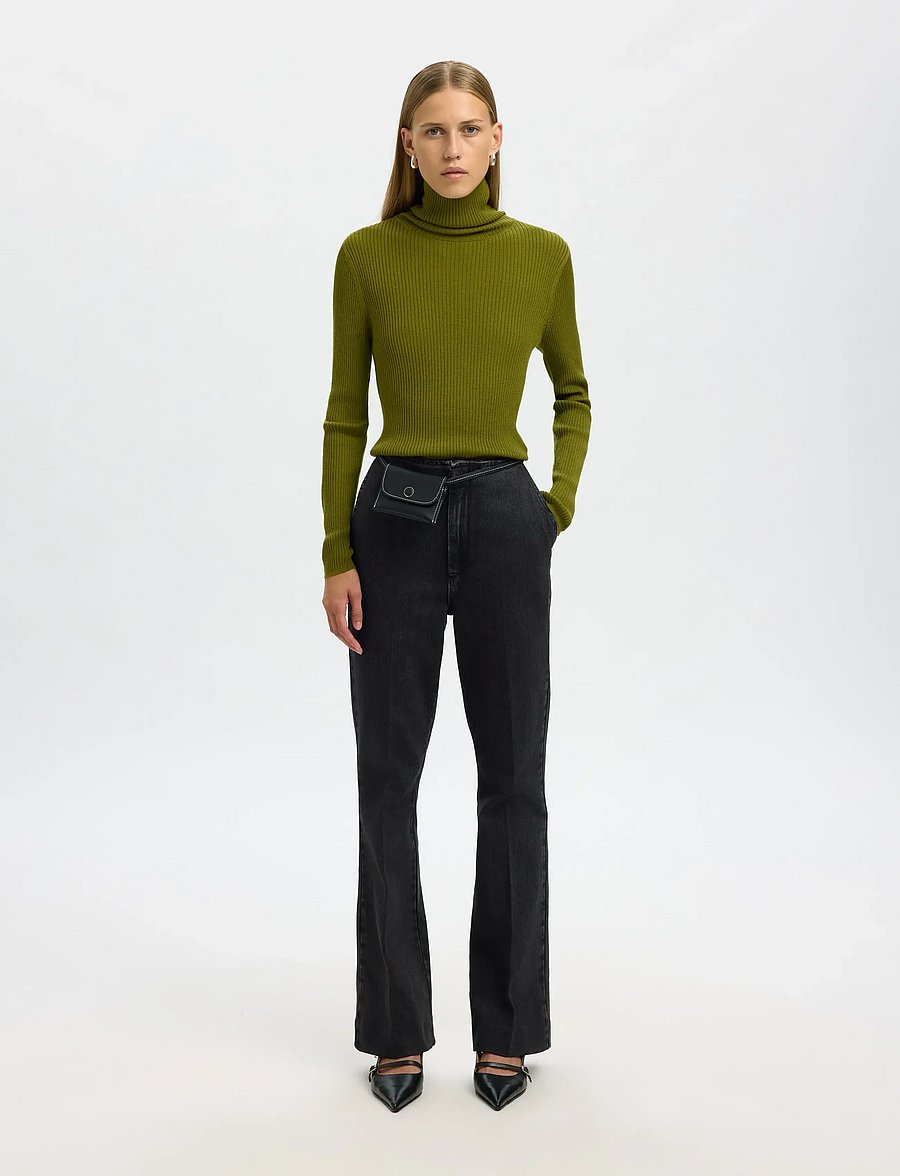 Selected - SLFJULIE-KORI HW FLARED JEANS EX - schlaghosen - black denim - 5