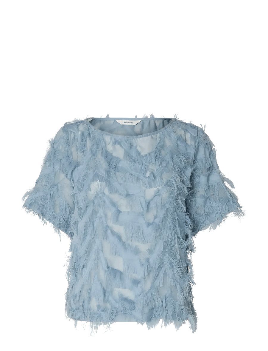 Selected - SLFMYLINE SS BOAT NECK TOP B - kurzärmelige blusen - dusty blue - 1