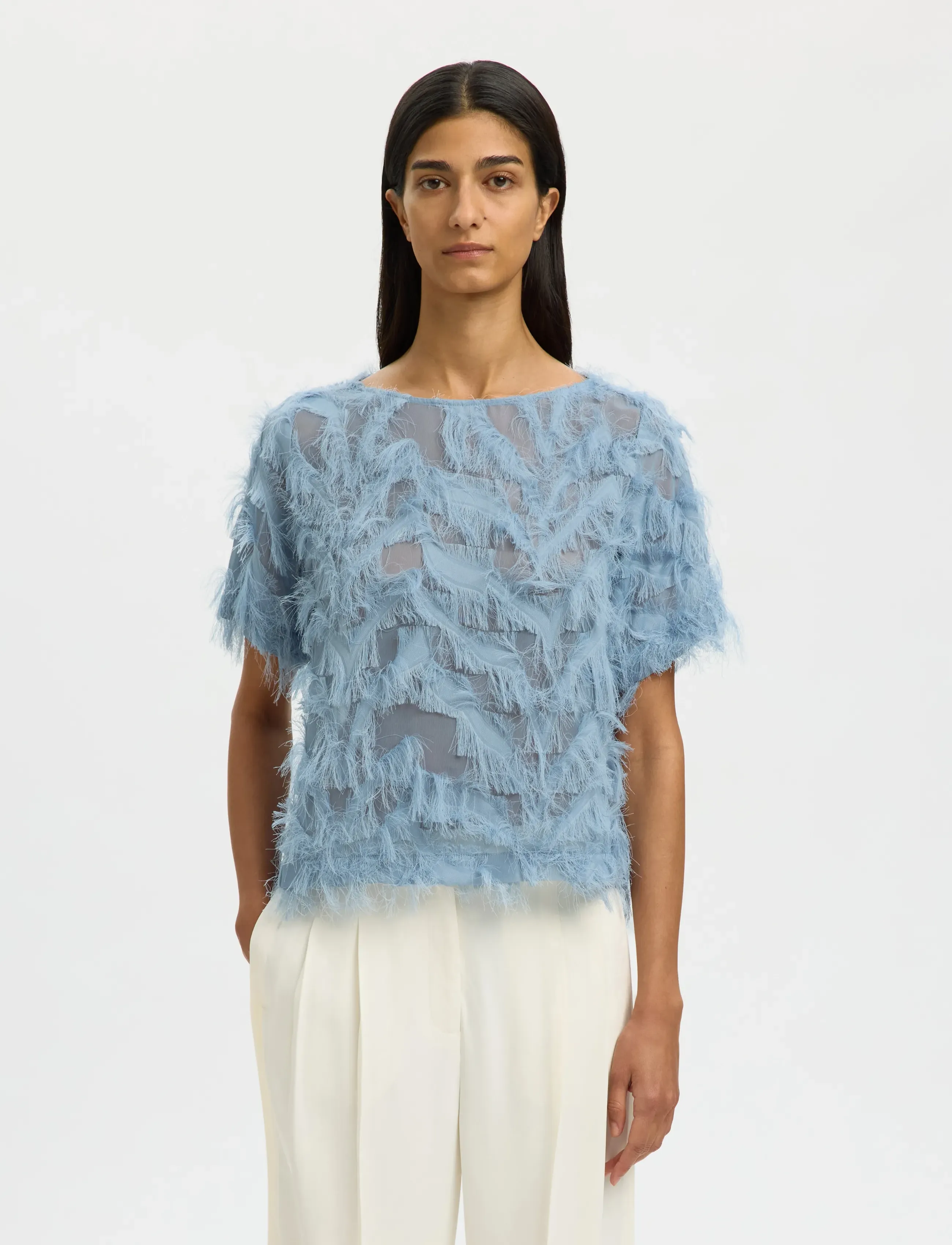 Selected SLFMYLINE SS BOAT NECK TOP B - Blouses & Shirts - DUSTY BLUE / blue