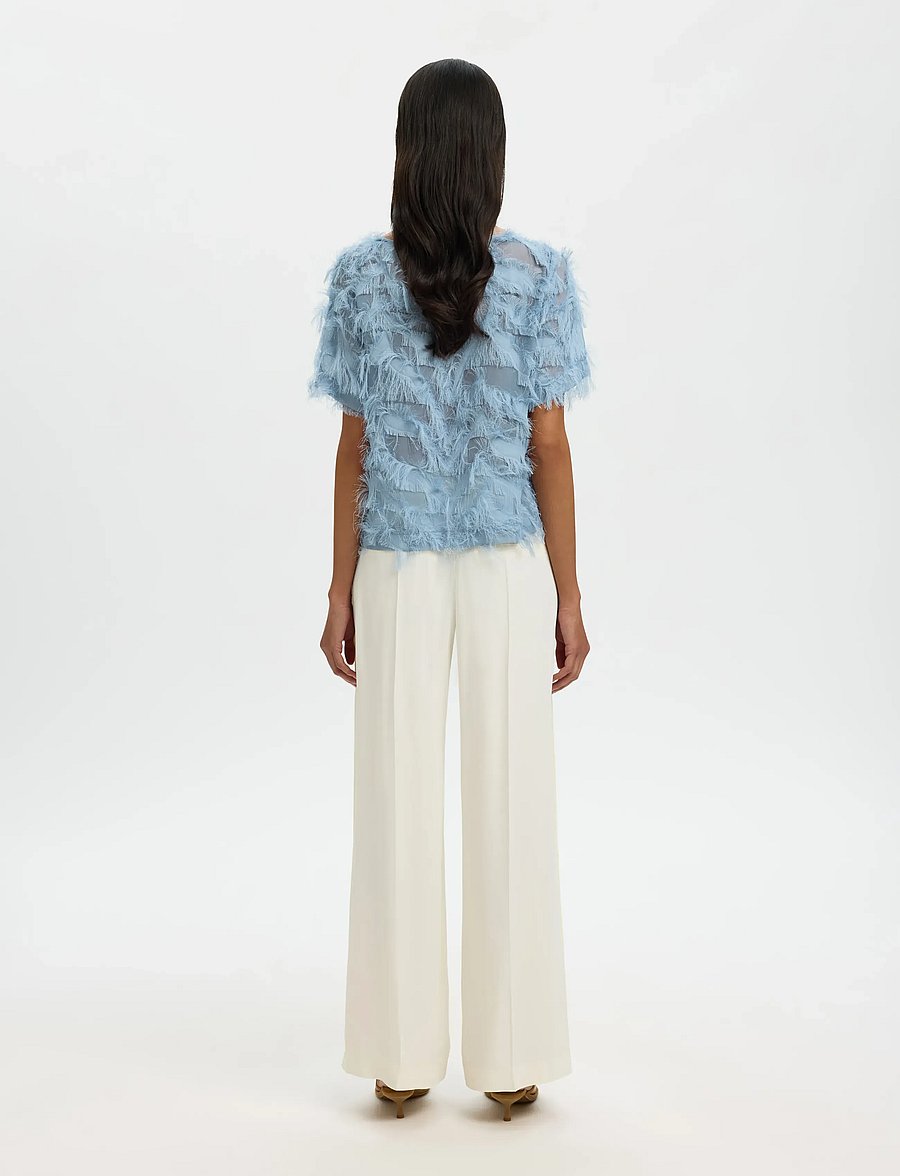 Selected - SLFMYLINE SS BOAT NECK TOP B - kurzärmelige blusen - dusty blue - 2